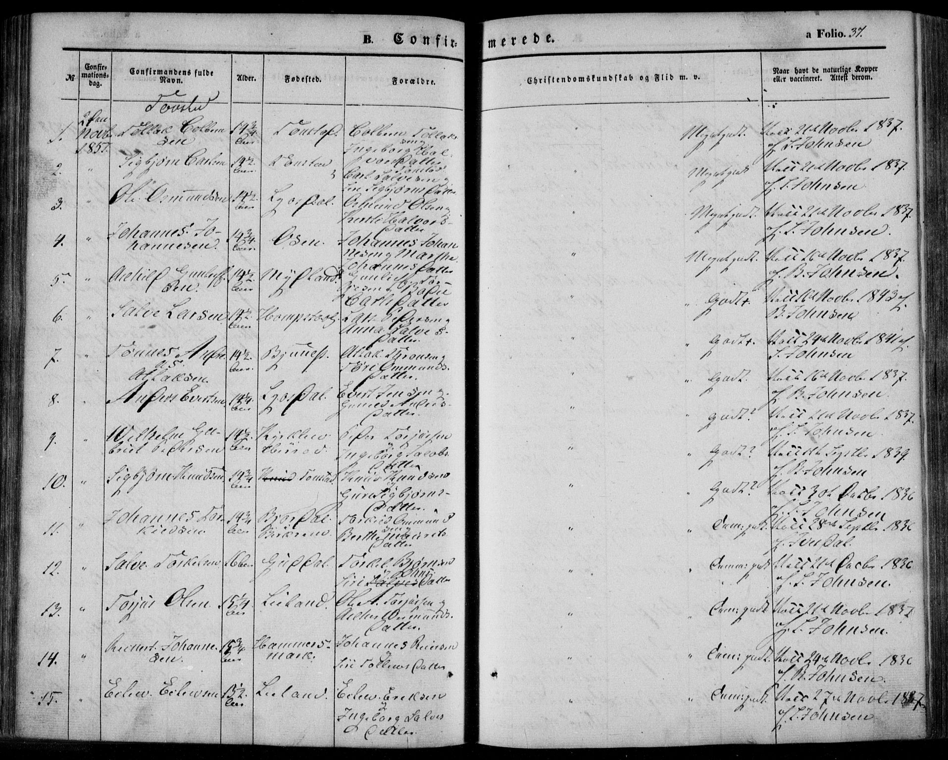 Bakke sokneprestkontor, AV/SAK-1111-0002/F/Fa/Faa/L0005: Parish register (official) no. A 5, 1847-1855, p. 37