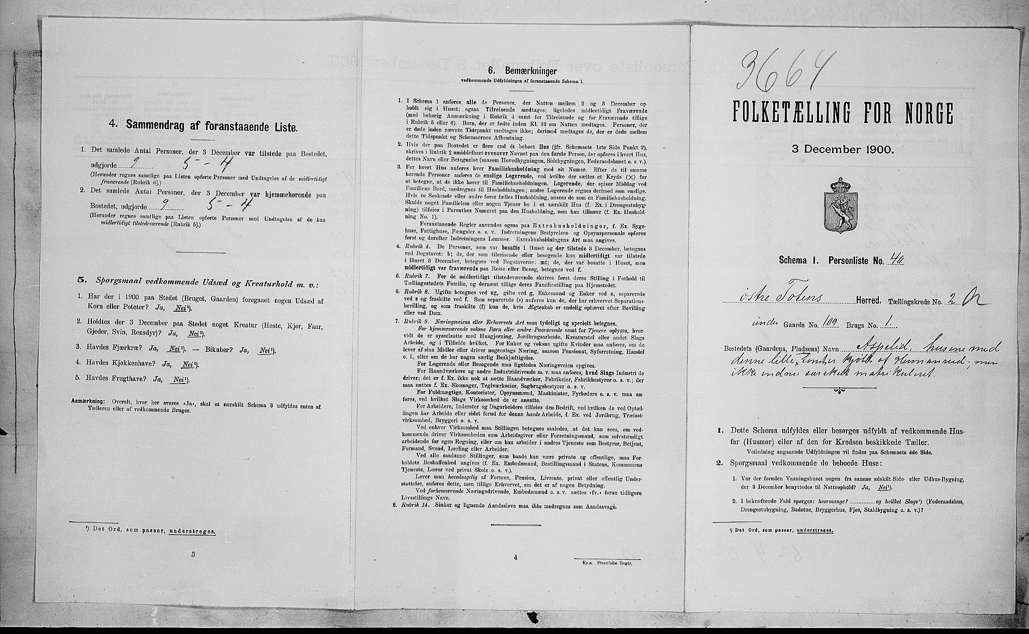 SAH, 1900 census for Østre Toten, 1900, p. 423