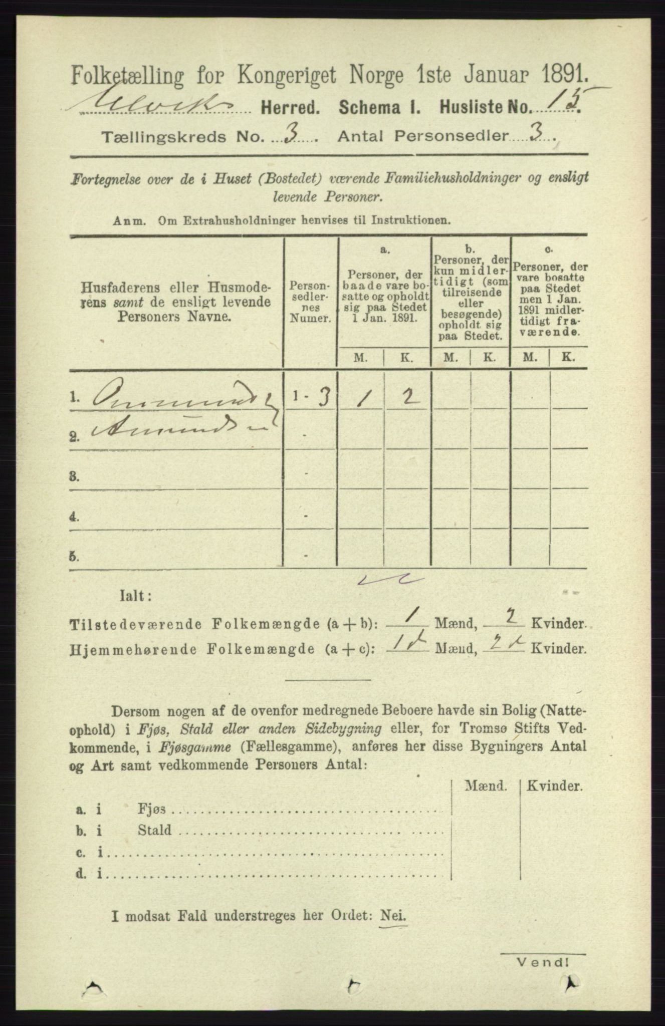 RA, 1891 census for 1233 Ulvik, 1891, p. 331