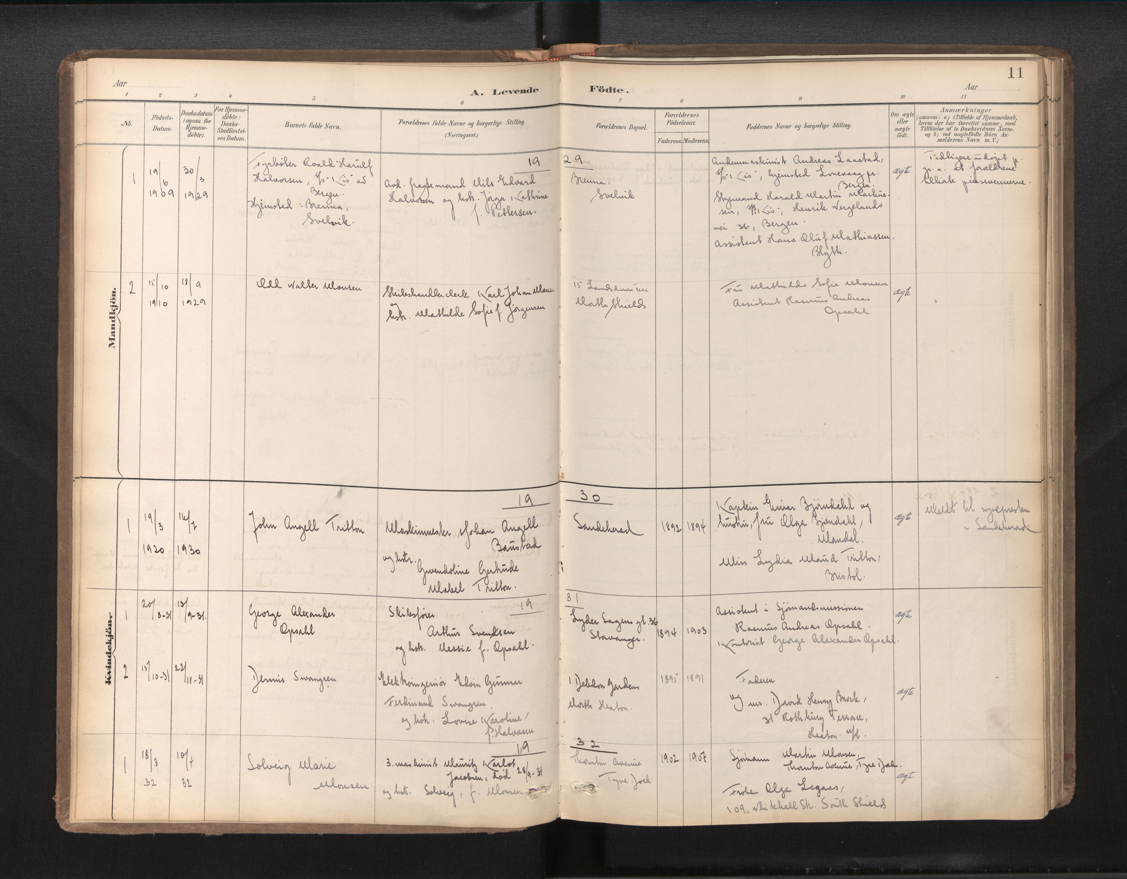 Den norske sjømannsmisjon i utlandet/Tyne-havnene (North Shields og New Castle), AV/SAB-SAB/PA-0101/H/Ha/L0003: Parish register (official) no. A 3, 1898-1966, p. 10b-11a