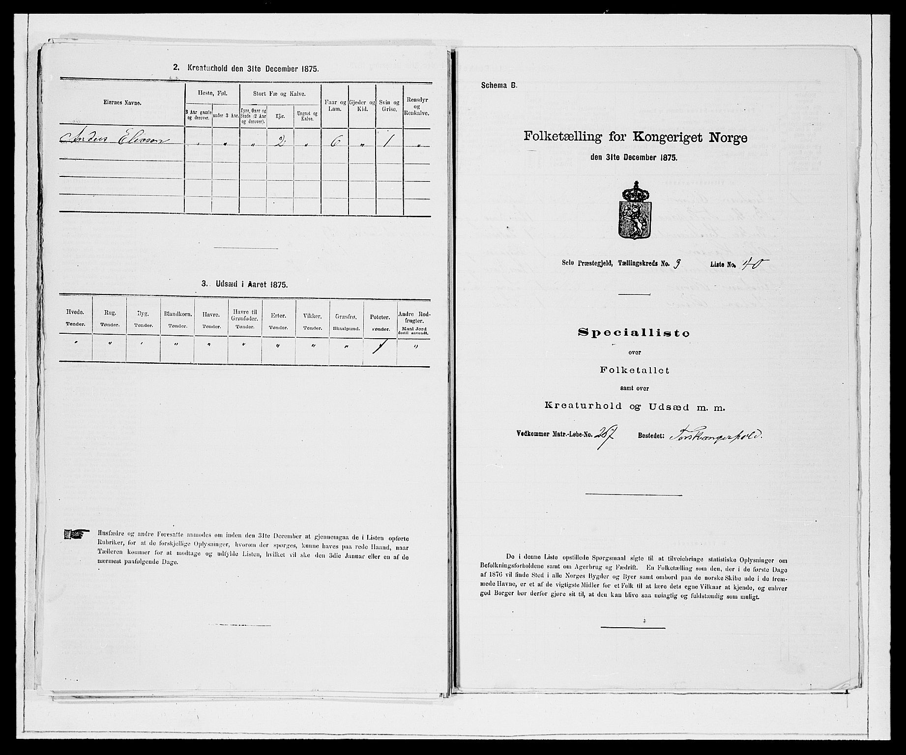 SAB, 1875 Census for 1441P Selje, 1875, p. 454