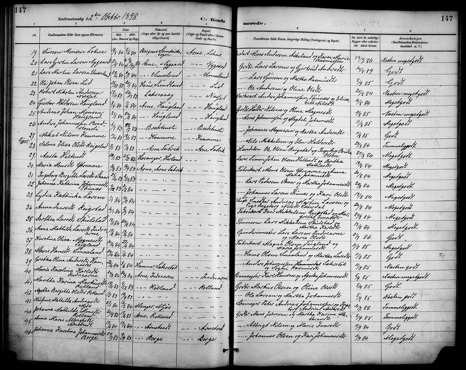 Haus sokneprestembete, SAB/A-75601/H/Haa/Haad/L0001: Parish register (official) no. D 1, 1887-1898, p. 147