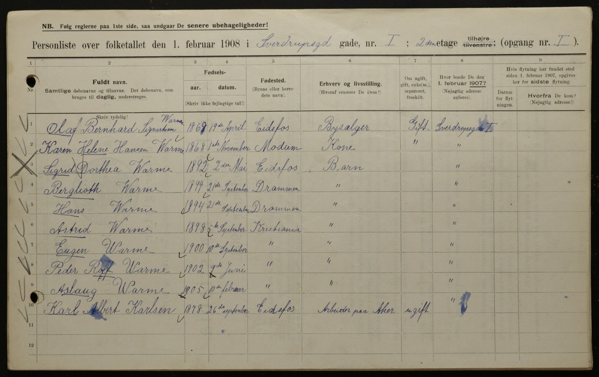 OBA, Municipal Census 1908 for Kristiania, 1908, p. 94302