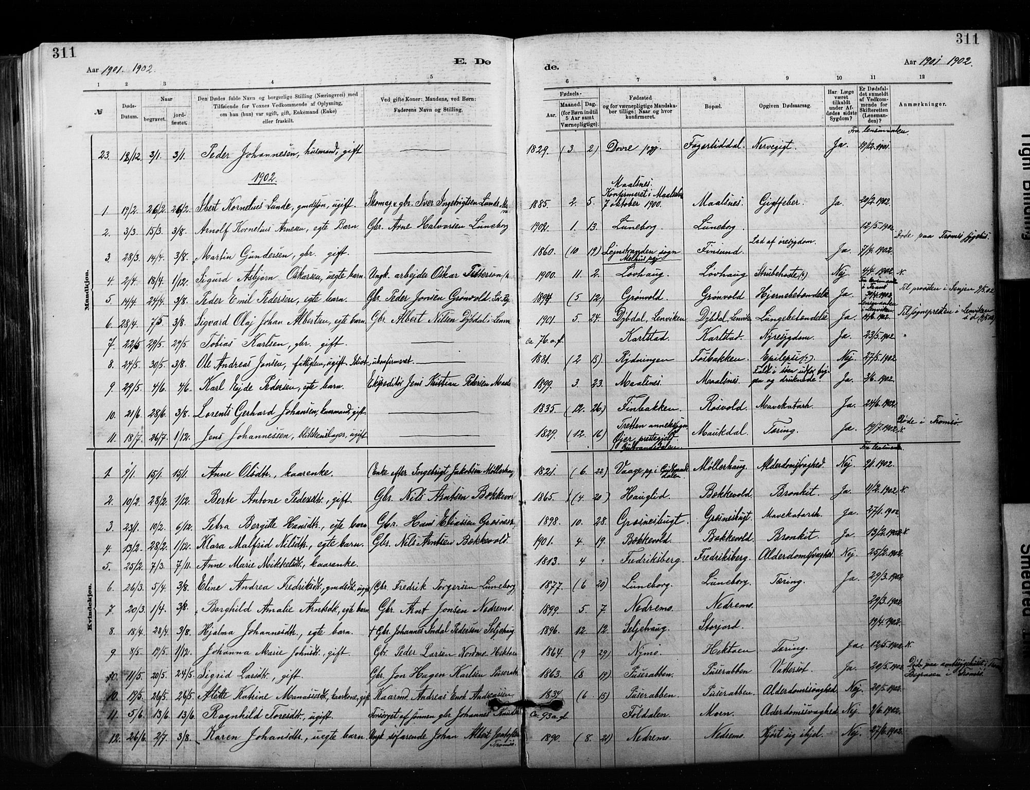 Målselv sokneprestembete, SATØ/S-1311/G/Ga/Gaa/L0007kirke: Parish register (official) no. 7, 1884-1903, p. 311
