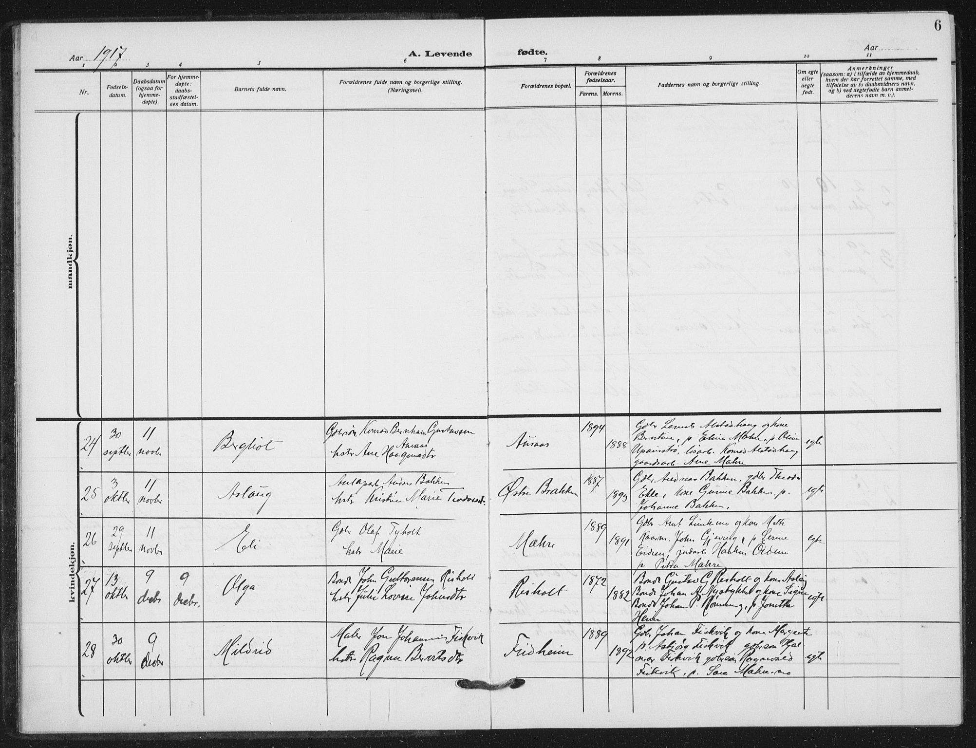 Ministerialprotokoller, klokkerbøker og fødselsregistre - Nord-Trøndelag, AV/SAT-A-1458/712/L0102: Parish register (official) no. 712A03, 1916-1929, p. 6