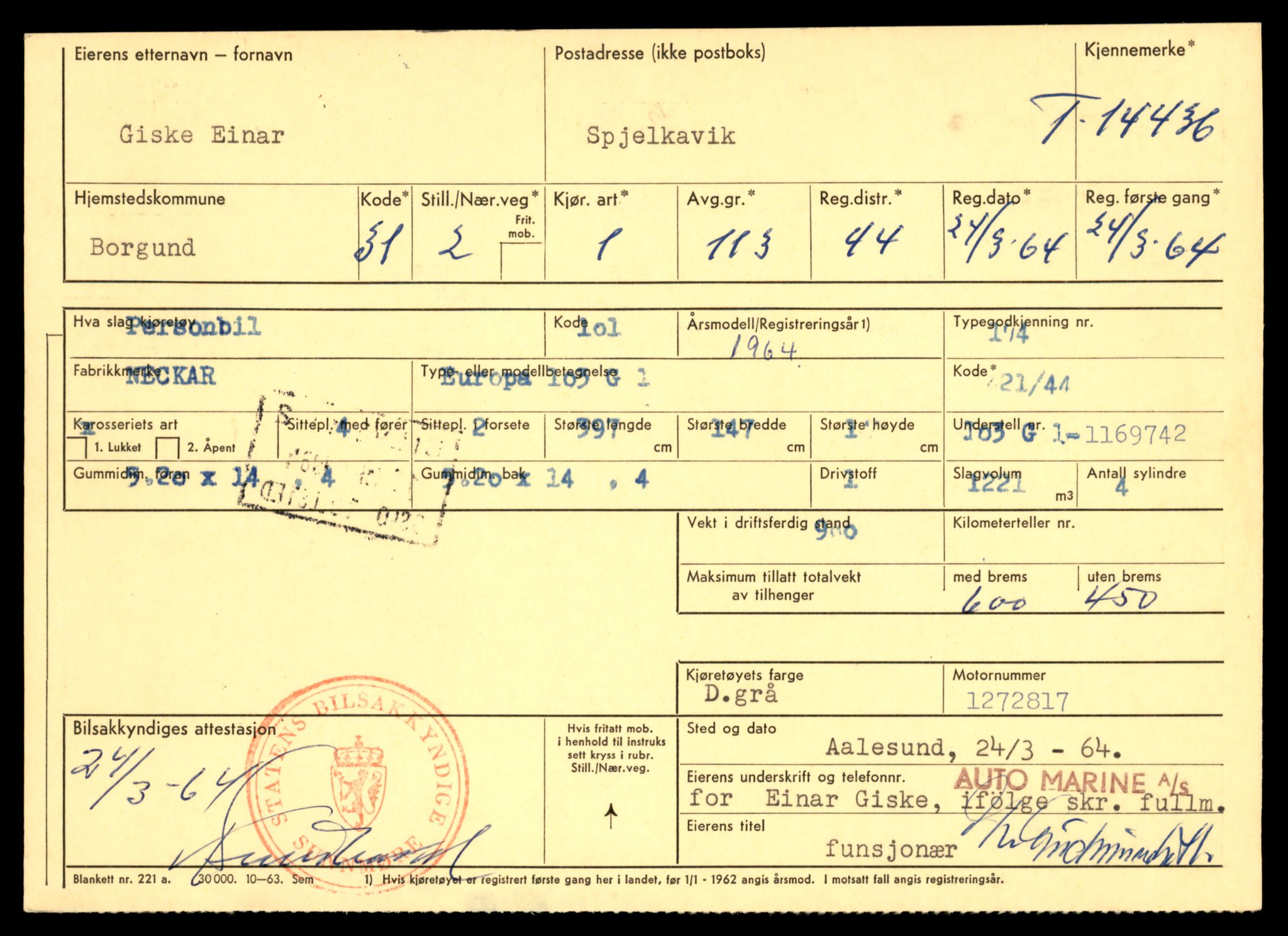 Møre og Romsdal vegkontor - Ålesund trafikkstasjon, AV/SAT-A-4099/F/Fe/L0045: Registreringskort for kjøretøy T 14320 - T 14444, 1927-1998, p. 3030