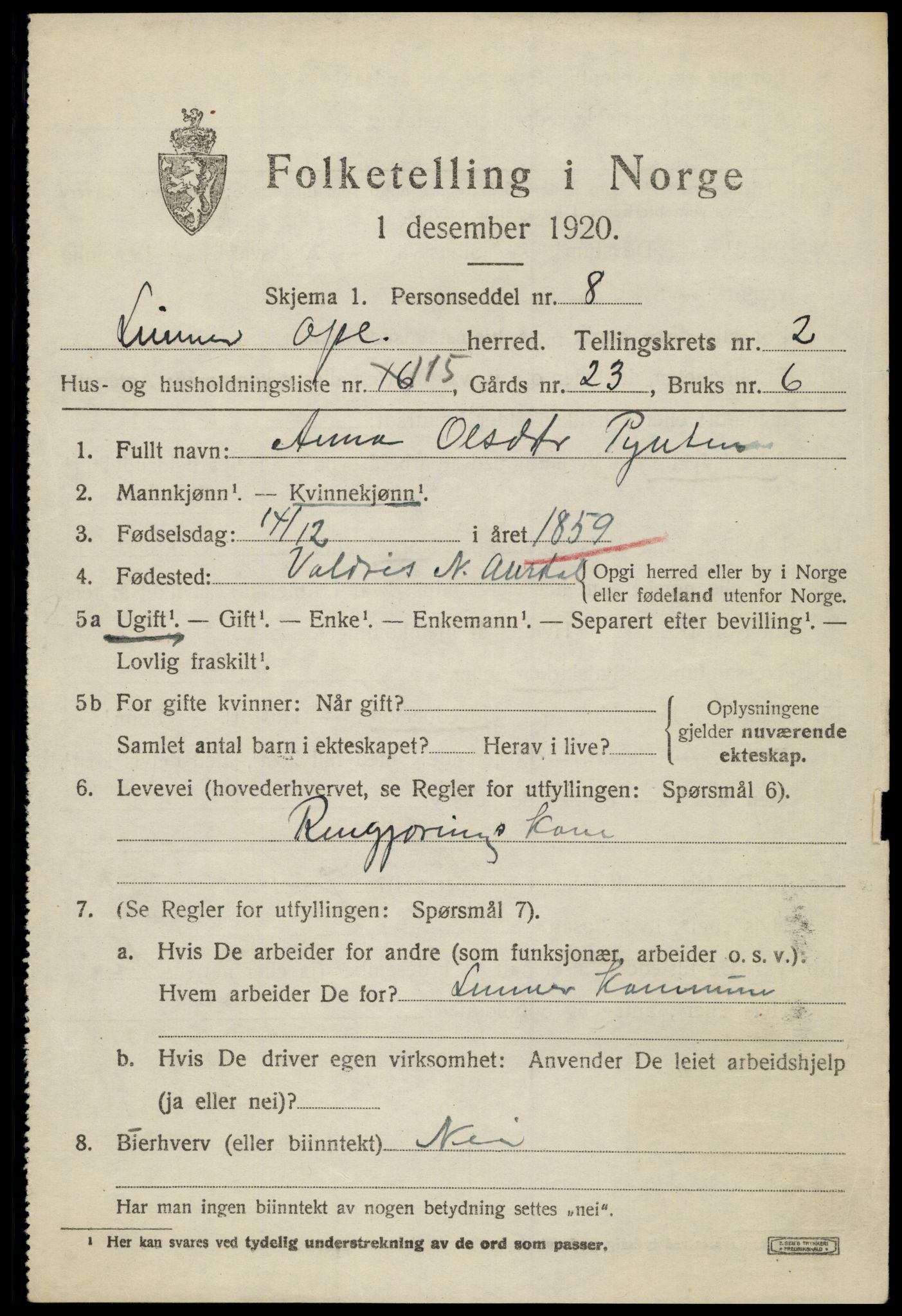 SAH, 1920 census for Lunner, 1920, p. 4409