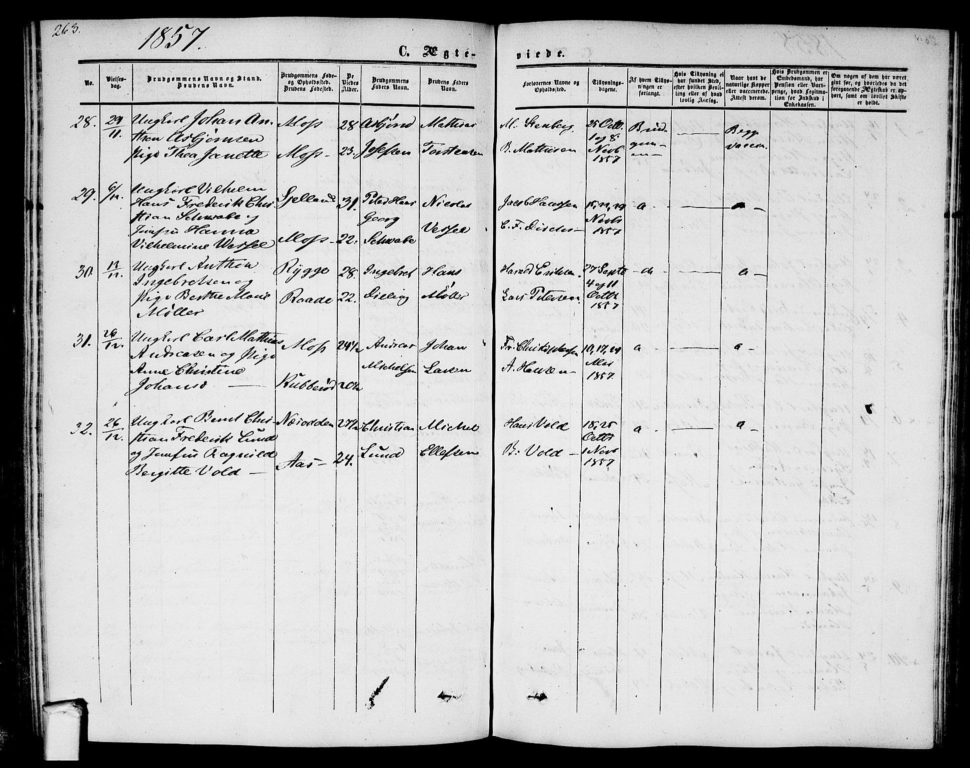 Moss prestekontor Kirkebøker, AV/SAO-A-2003/G/Ga/L0002: Parish register (copy) no. I 2, 1852-1871, p. 263