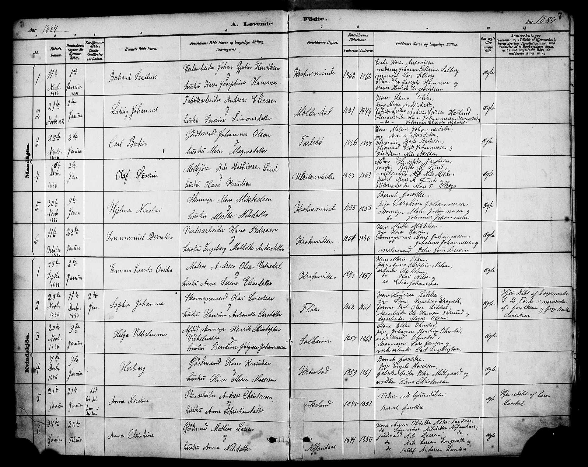 Årstad Sokneprestembete, SAB/A-79301/H/Haa/L0001: Parish register (official) no. A 1, 1886-1901, p. 7