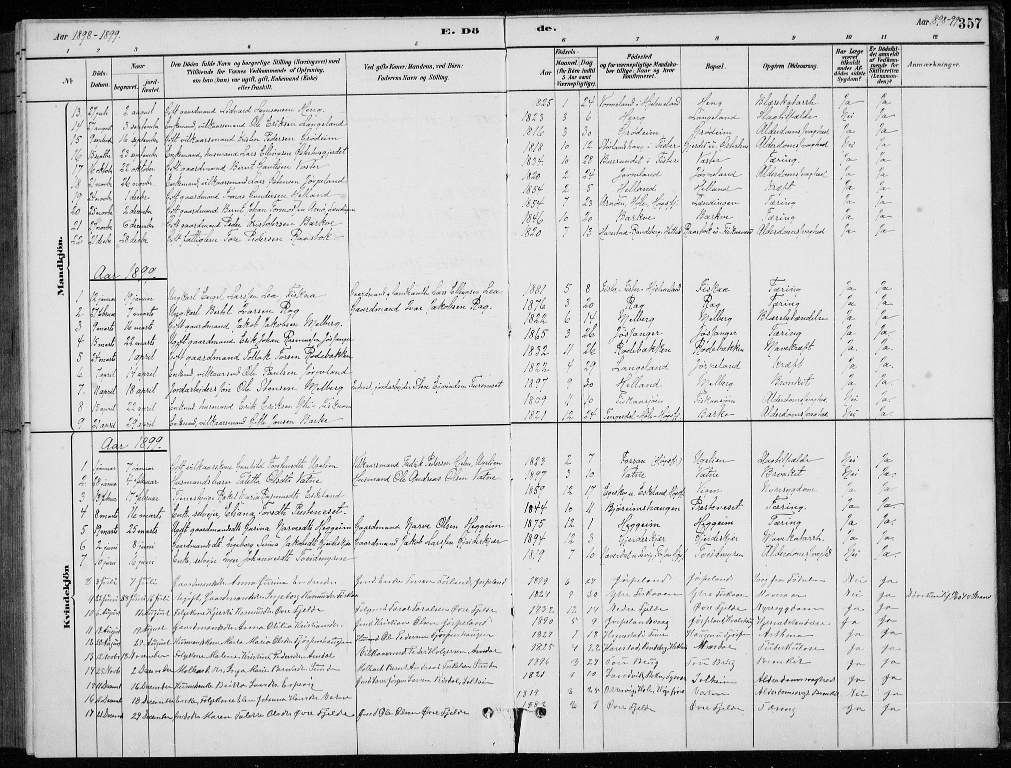Strand sokneprestkontor, SAST/A-101828/H/Ha/Hab/L0004: Parish register (copy) no. B 4, 1878-1903, p. 357