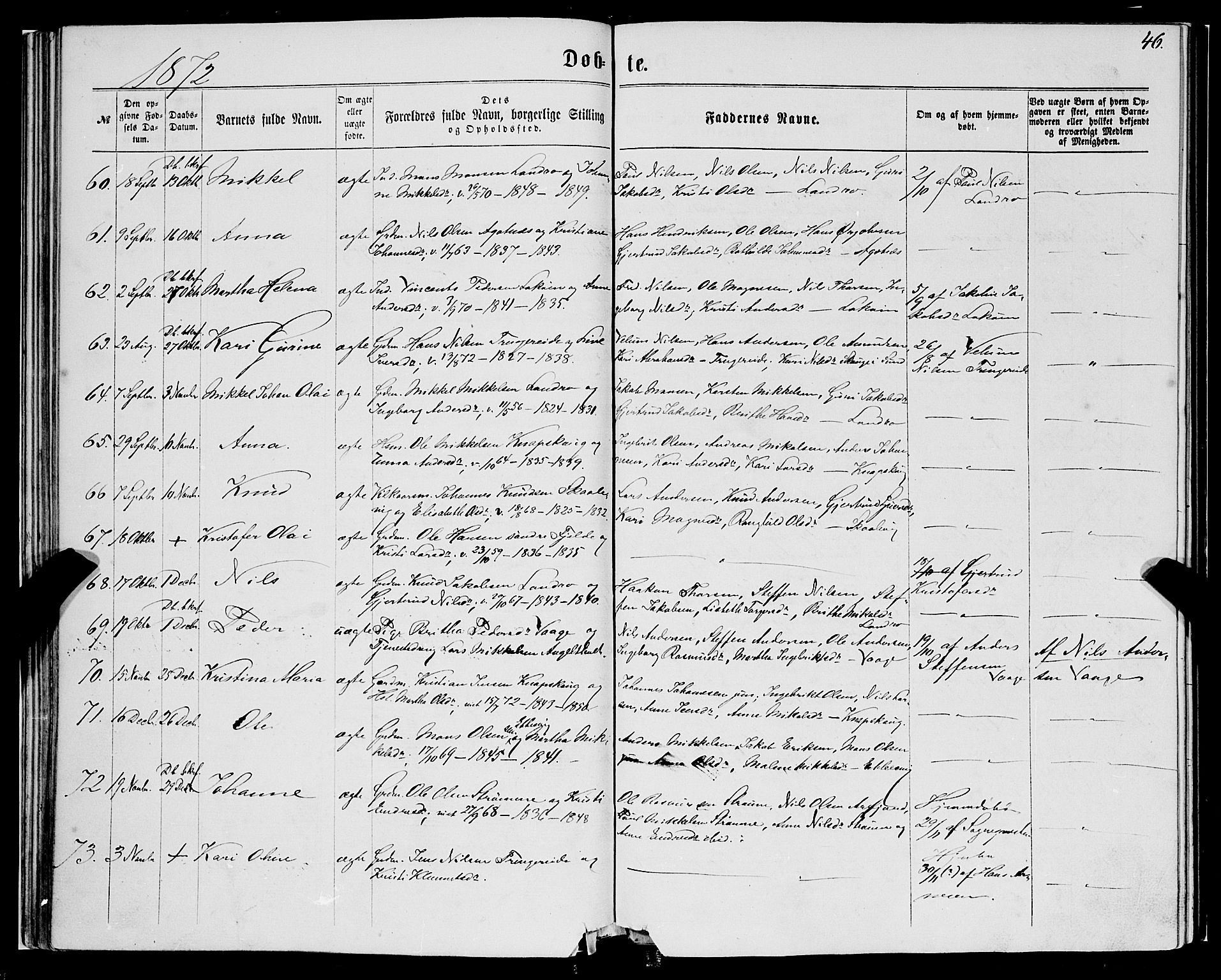 Fjell sokneprestembete, SAB/A-75301/H/Haa: Parish register (official) no. A 3, 1864-1877, p. 46