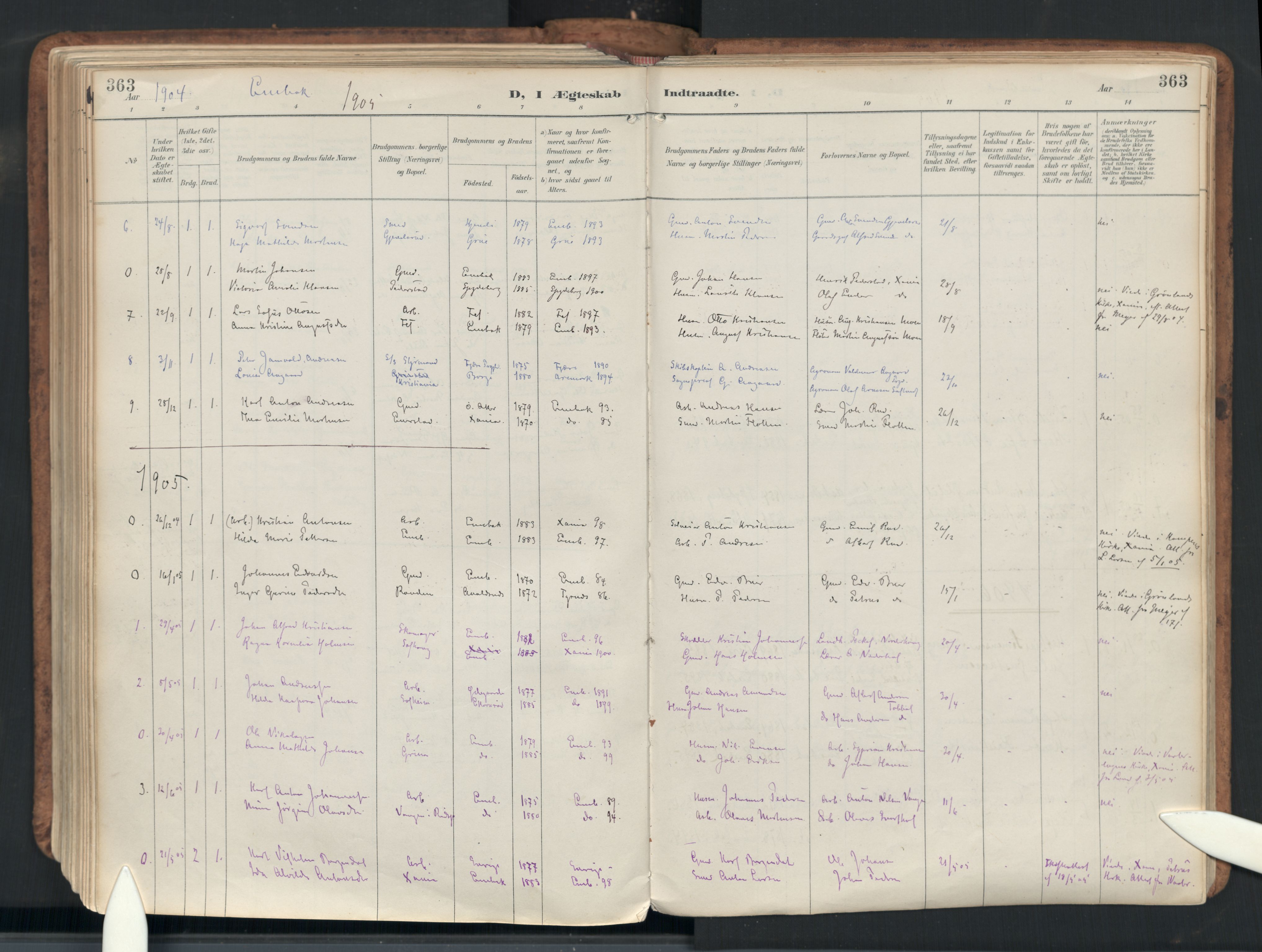 Enebakk prestekontor Kirkebøker, AV/SAO-A-10171c/F/Fb/L0002: Parish register (official) no. II 2, 1891-1959, p. 363