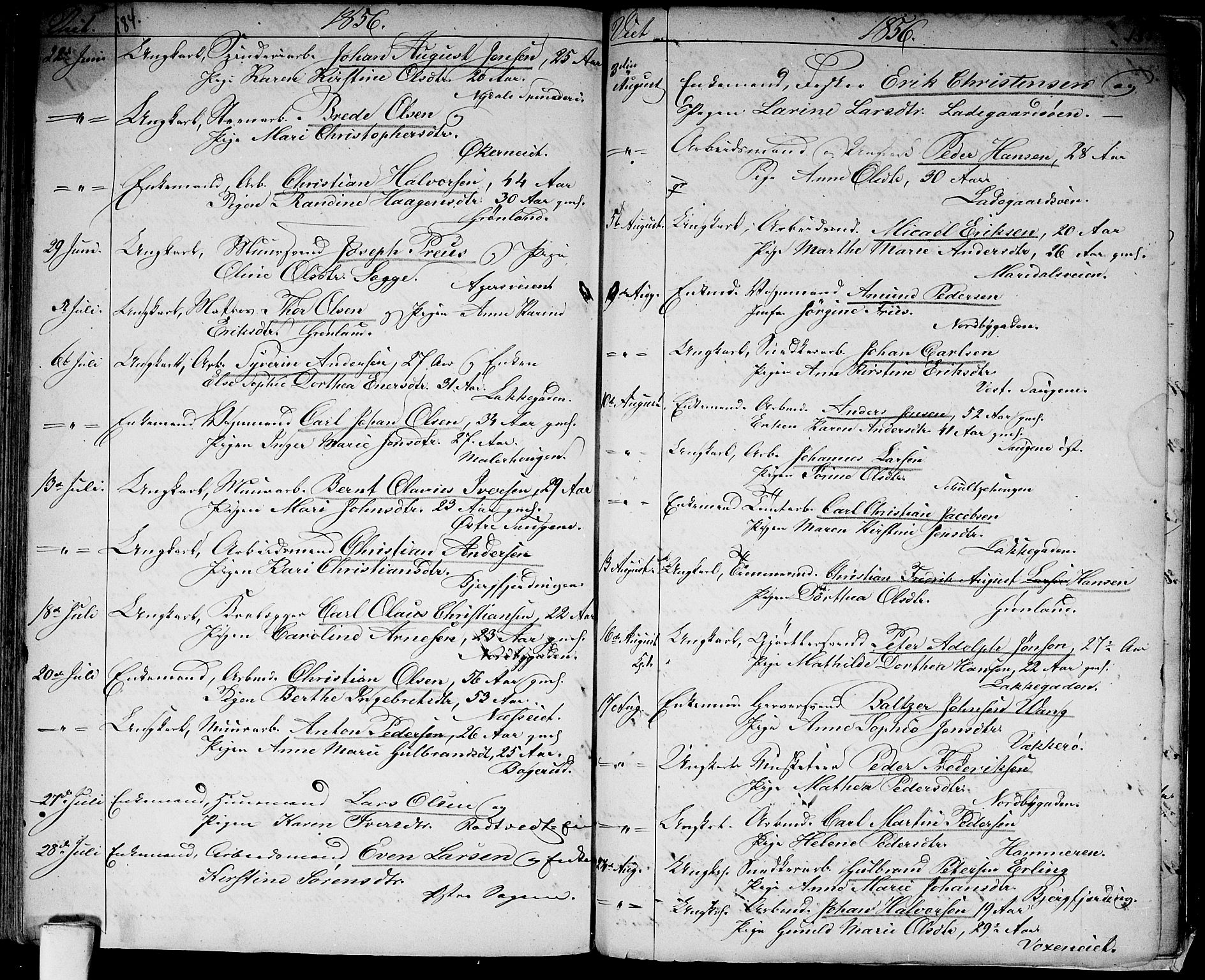 Aker prestekontor kirkebøker, AV/SAO-A-10861/G/L0011: Parish register (copy) no. 11, 1846-1859, p. 184-185