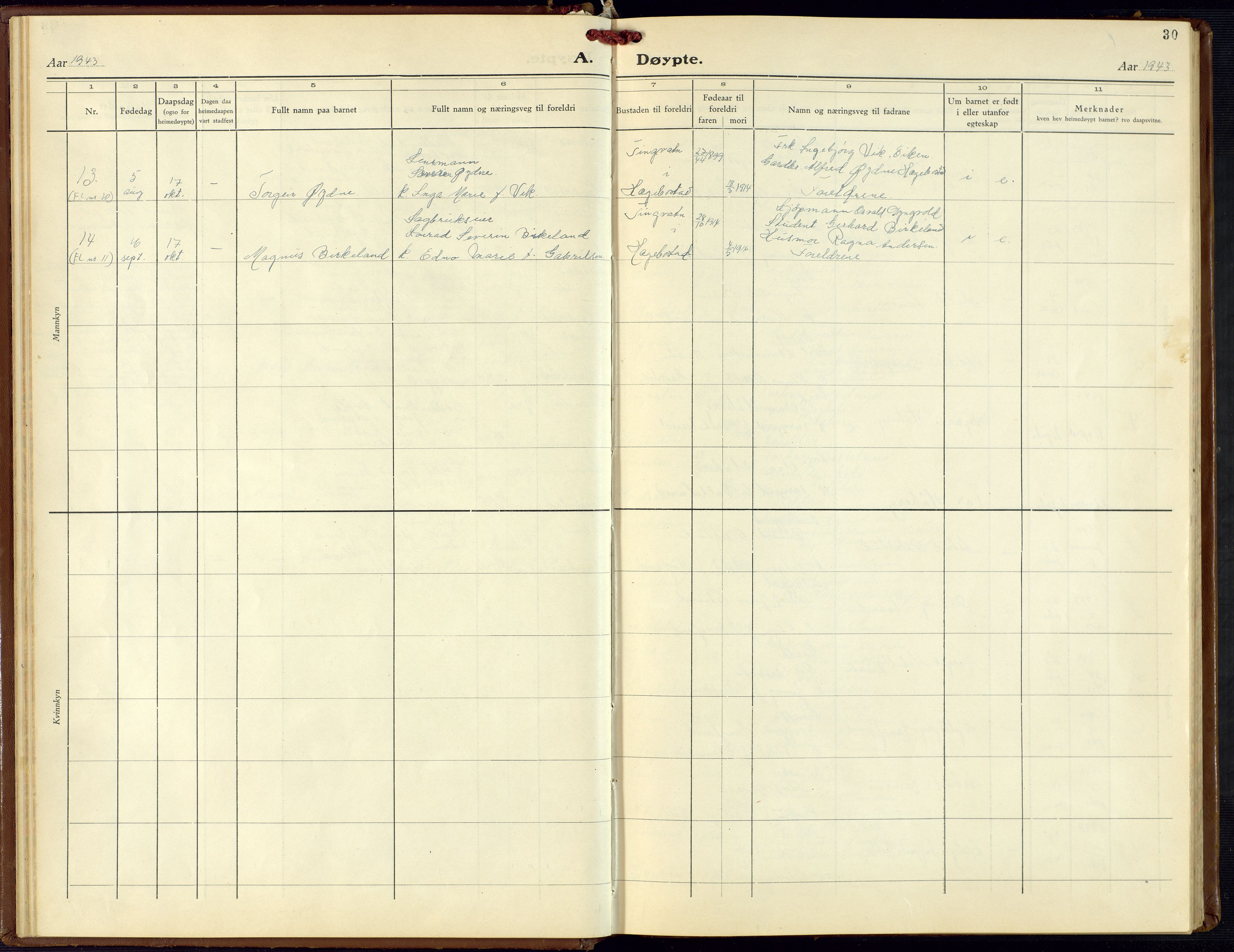 Hægebostad sokneprestkontor, AV/SAK-1111-0024/F/Fb/Fba/L0006: Parish register (copy) no. B 6, 1931-1970, p. 30