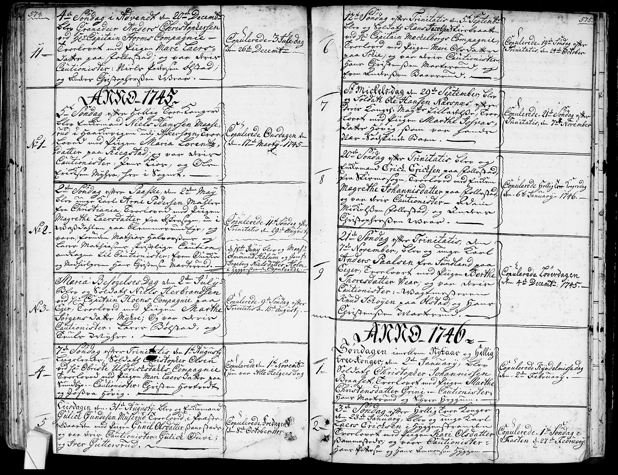 Røyken kirkebøker, SAKO/A-241/G/Ga/L0001: Parish register (copy) no. 1, 1740-1768, p. 574-575