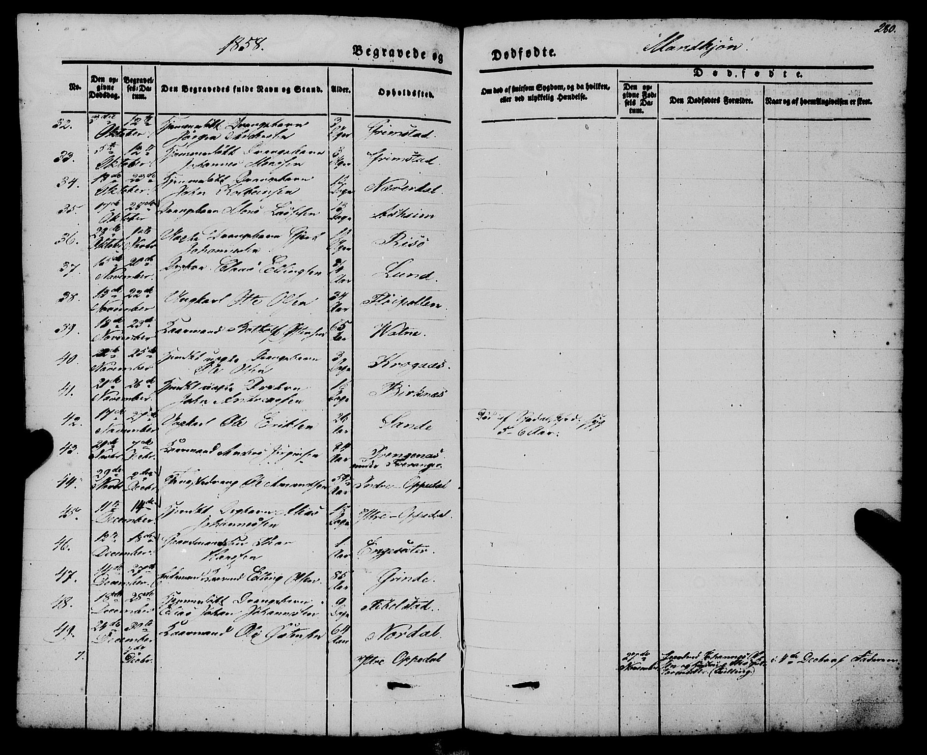 Gulen sokneprestembete, SAB/A-80201/H/Haa/Haaa/L0021: Parish register (official) no. A 21, 1848-1858, p. 280