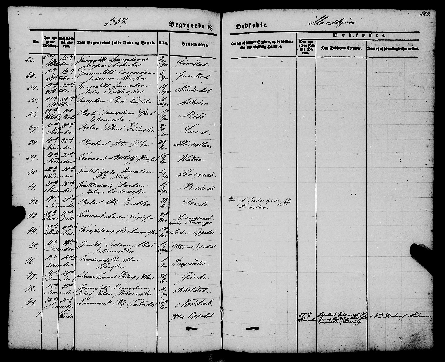 Gulen sokneprestembete, AV/SAB-A-80201/H/Haa/Haaa/L0021: Parish register (official) no. A 21, 1848-1858, p. 280