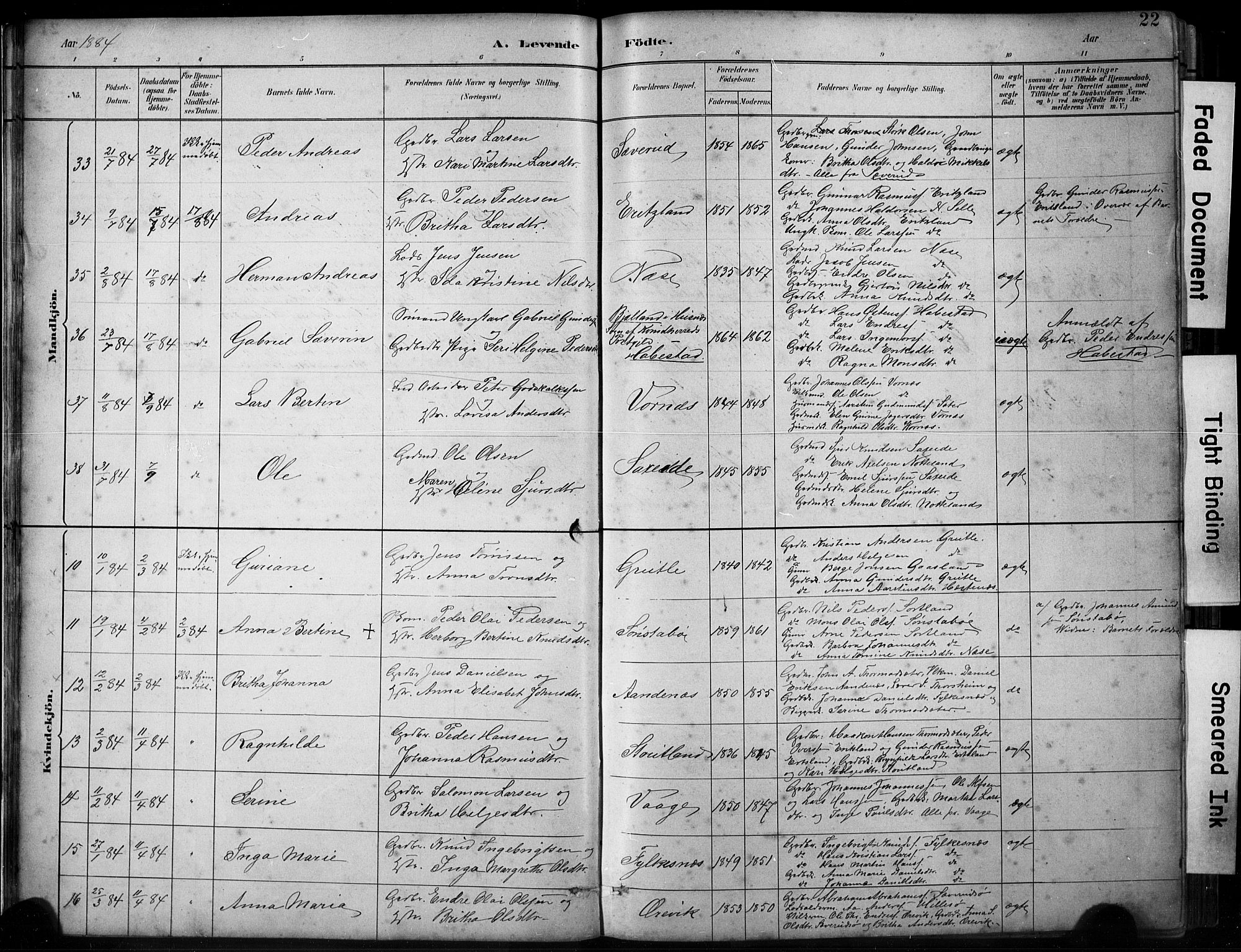 Finnås sokneprestembete, AV/SAB-A-99925/H/Ha/Hab/Habb/L0003: Parish register (copy) no. B 3, 1882-1897, p. 22