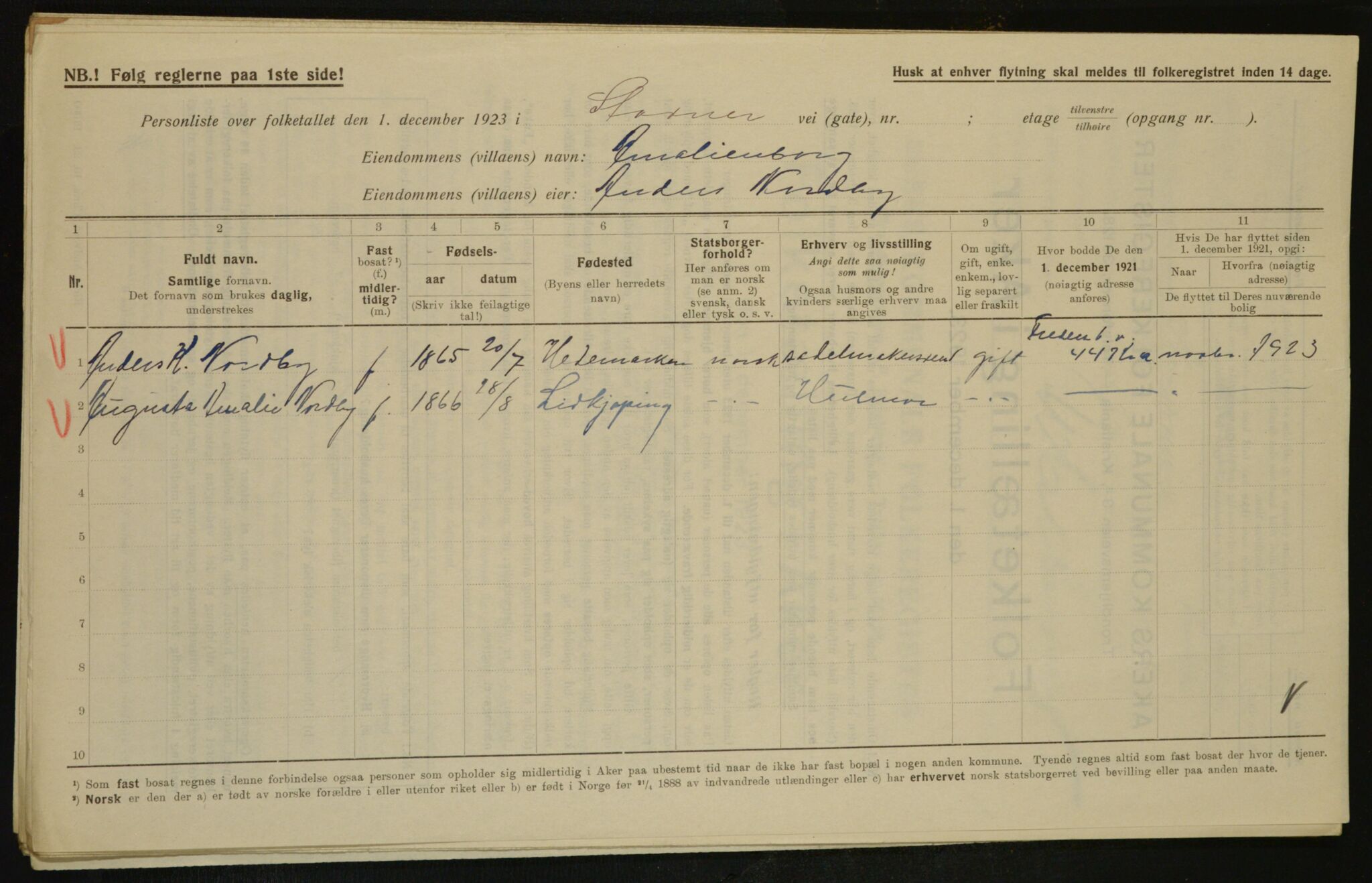 , Municipal Census 1923 for Aker, 1923, p. 31335