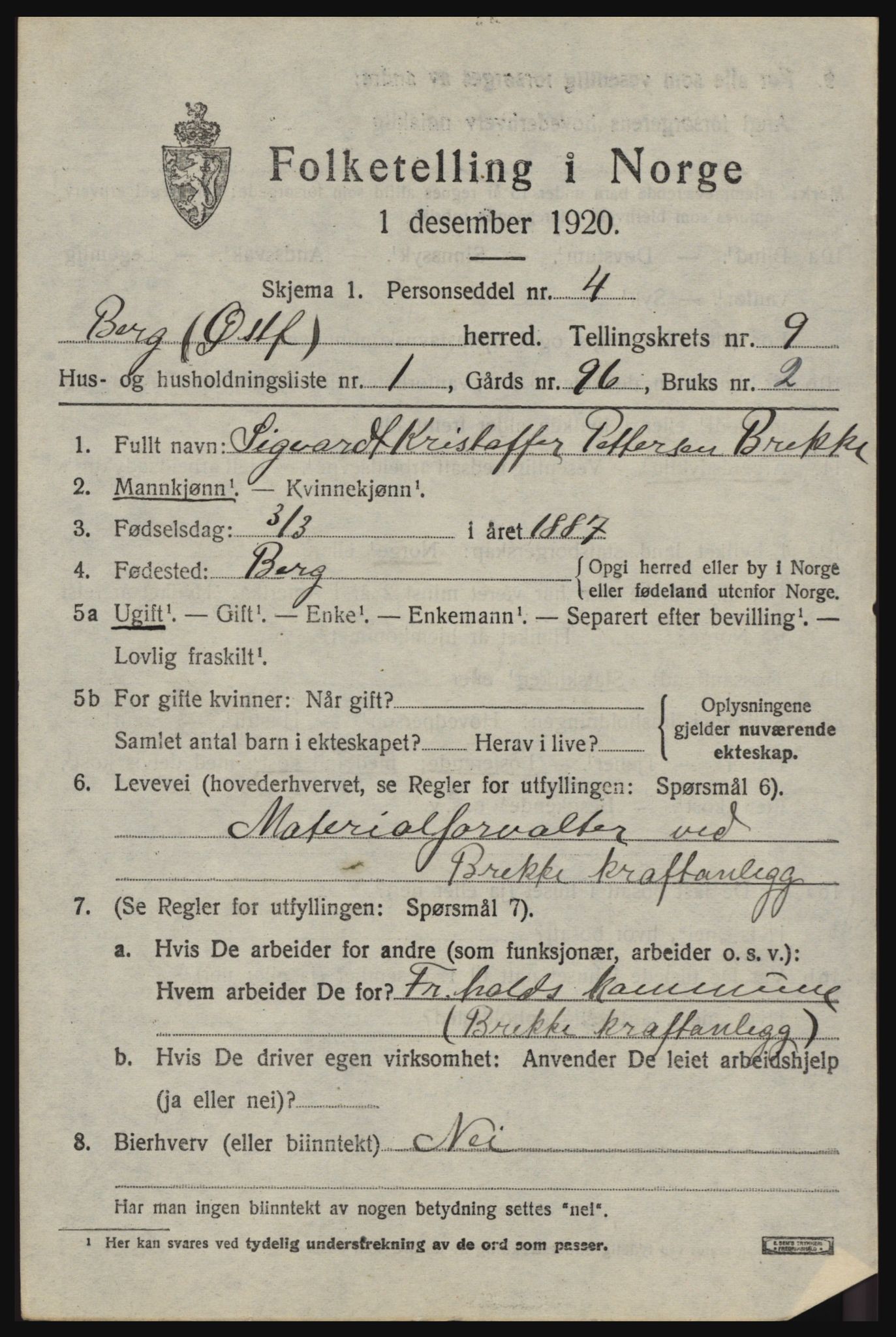 SAO, 1920 census for Berg, 1920, p. 14447