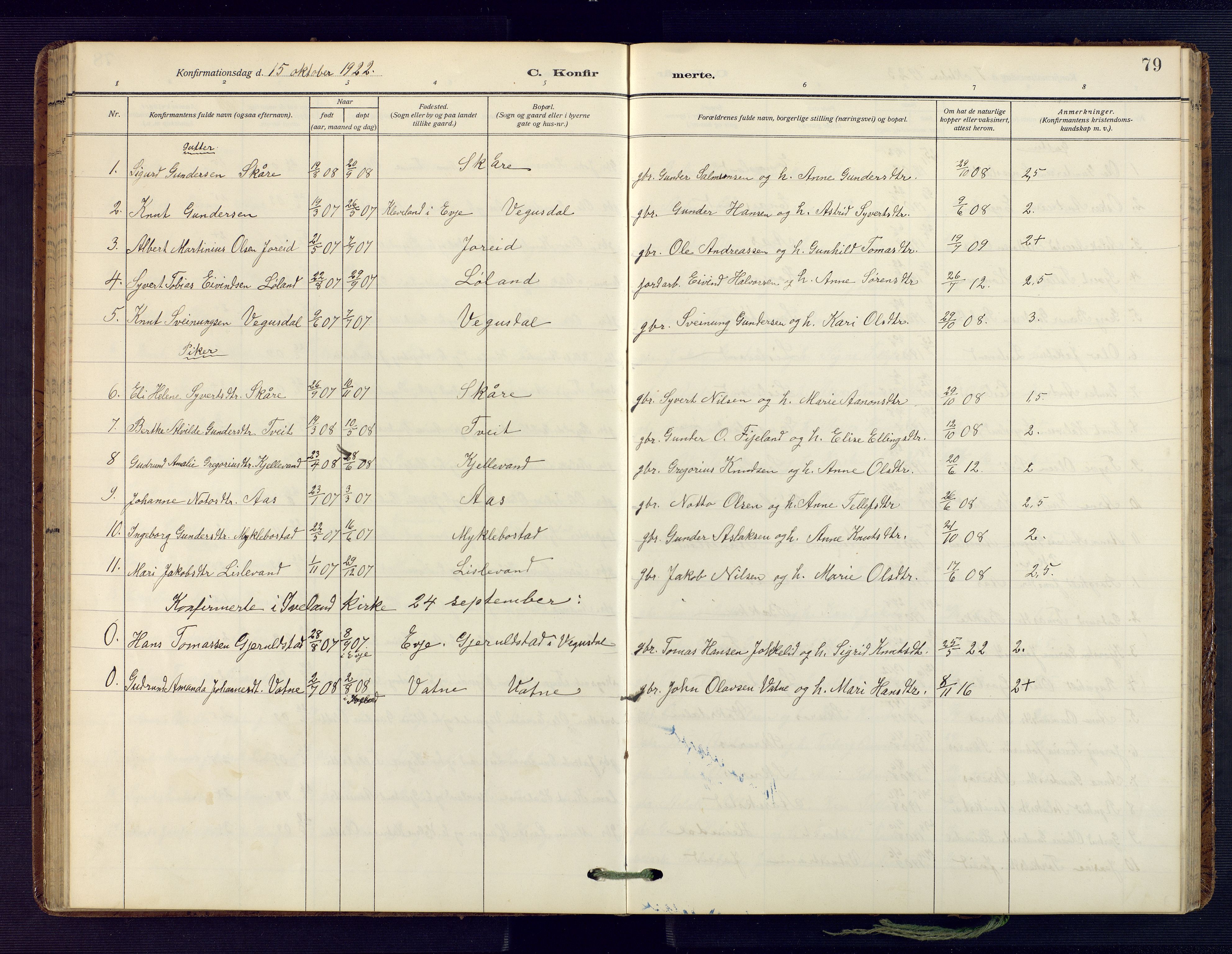 Herefoss sokneprestkontor, SAK/1111-0019/F/Fa/Fab/L0005: Parish register (official) no. A 5, 1910-1932, p. 79