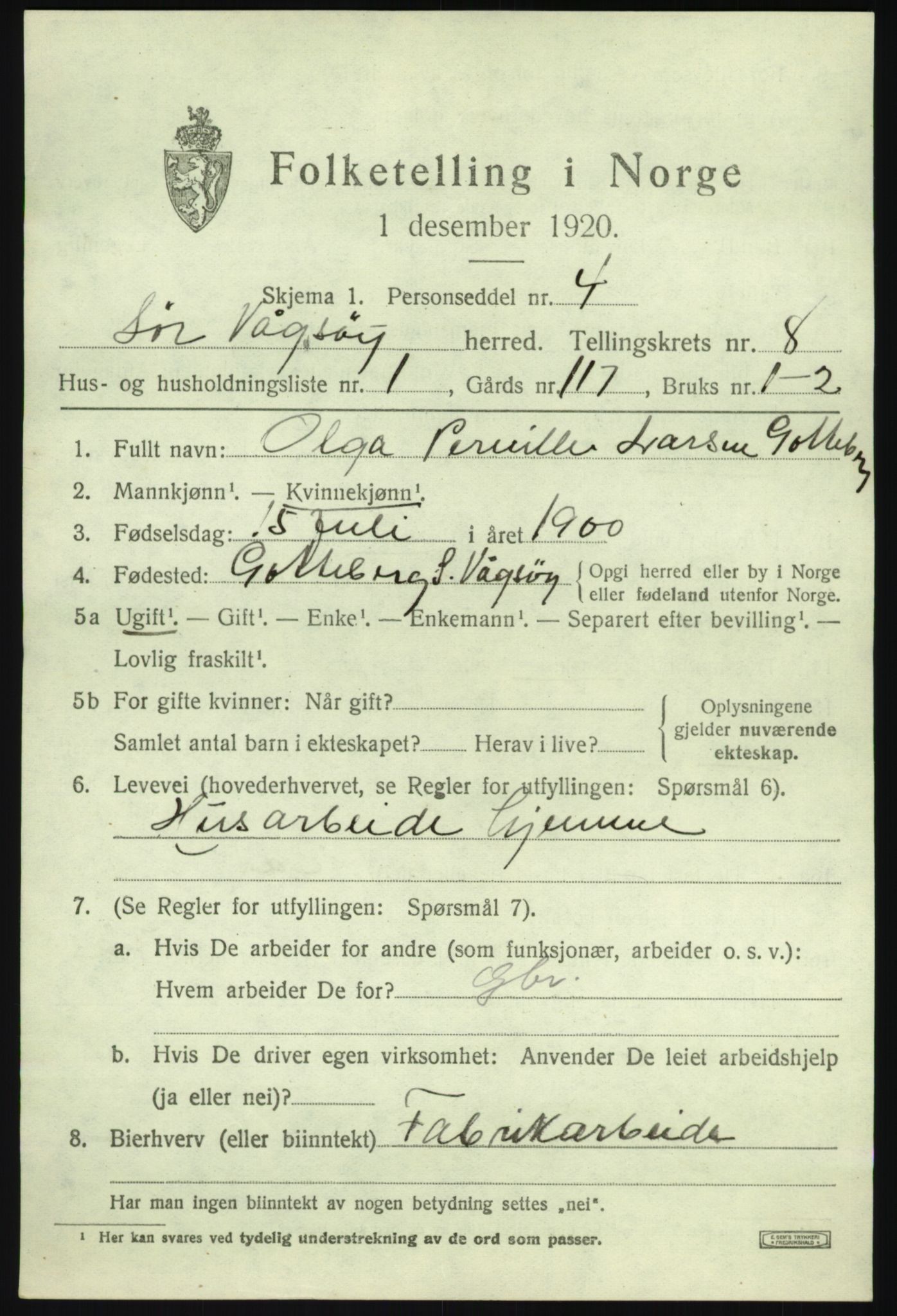 SAB, 1920 census for Sør-Vågsøy, 1920, p. 4786