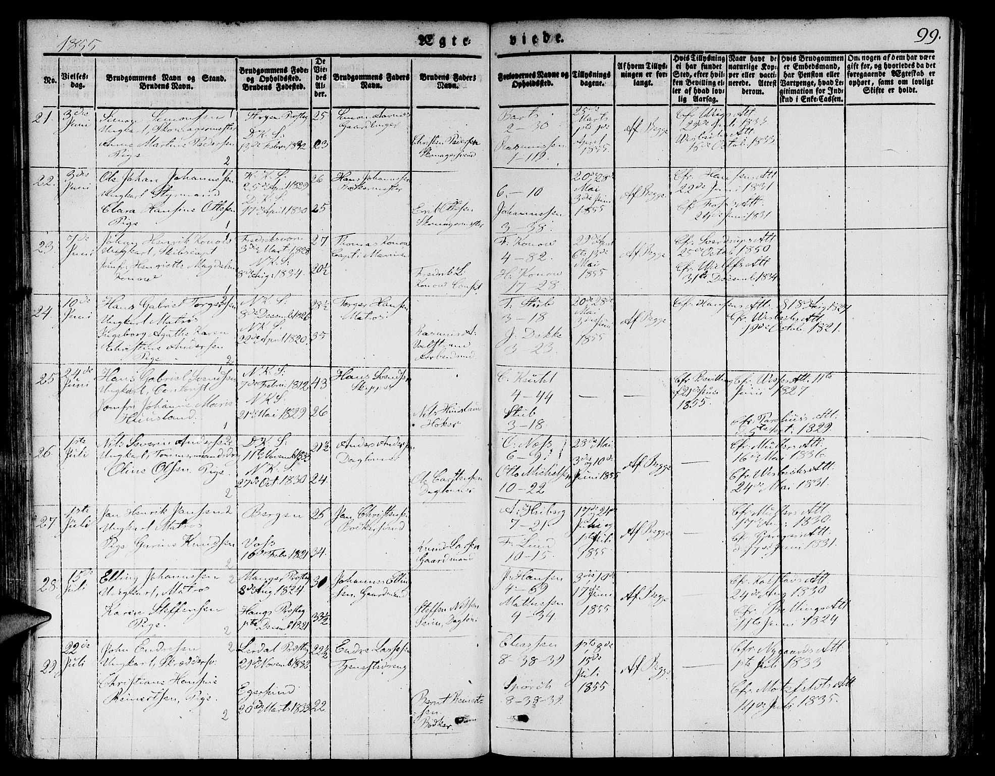 Nykirken Sokneprestembete, AV/SAB-A-77101/H/Hab: Parish register (copy) no. D 1, 1832-1867, p. 99