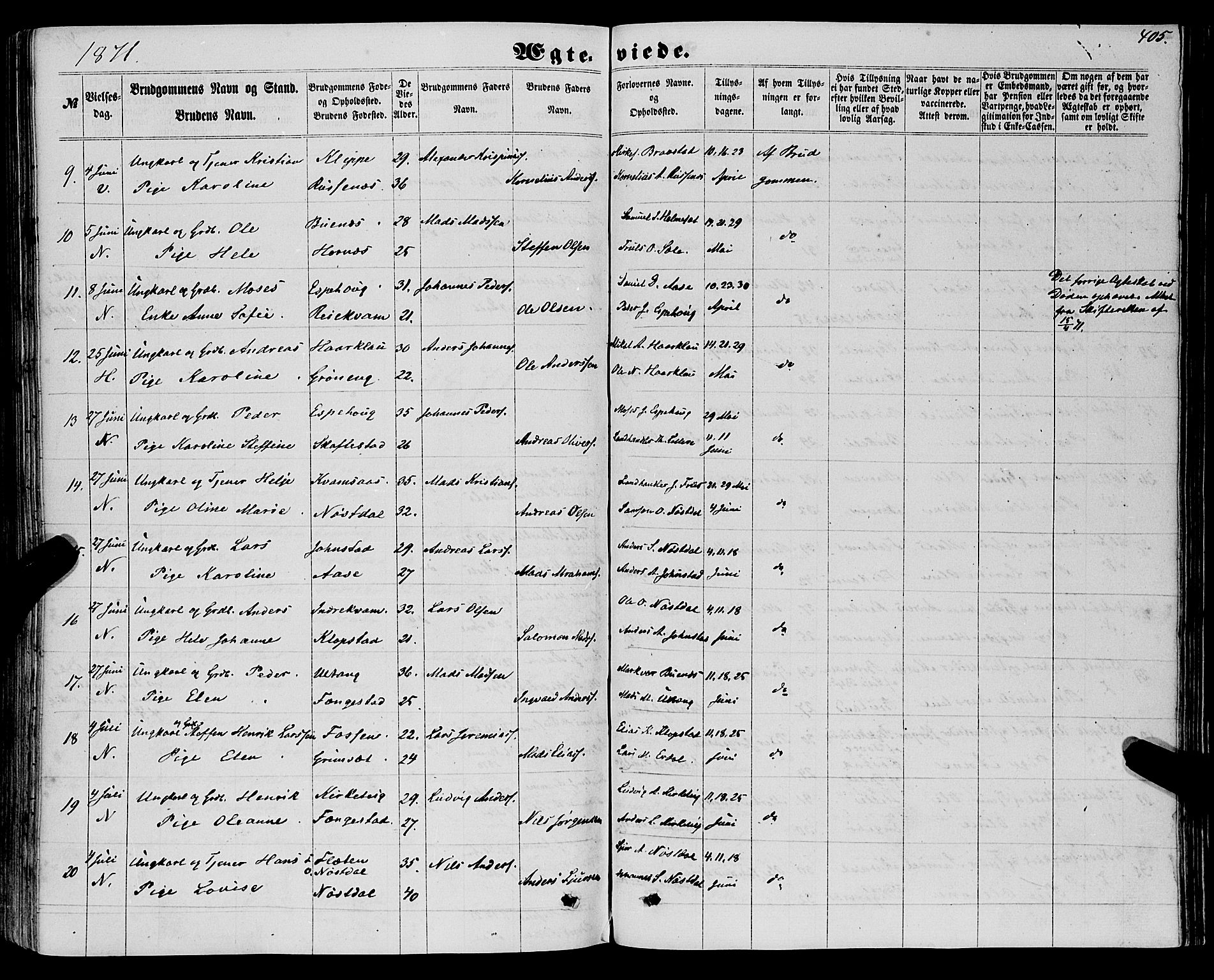 Førde sokneprestembete, SAB/A-79901/H/Haa/Haaa/L0009: Parish register (official) no. A 9, 1861-1877, p. 405