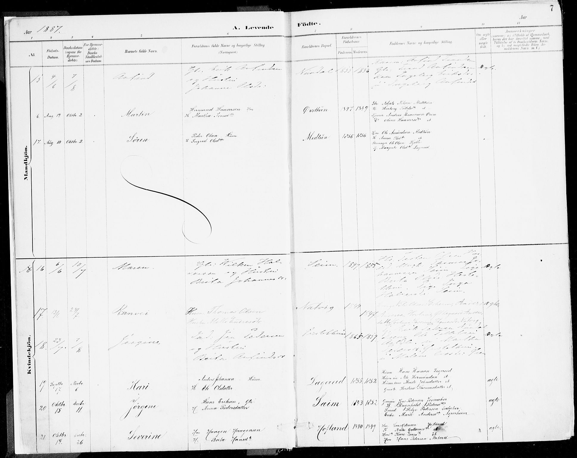 Årdal sokneprestembete, SAB/A-81701: Parish register (official) no. A 5, 1887-1917, p. 7