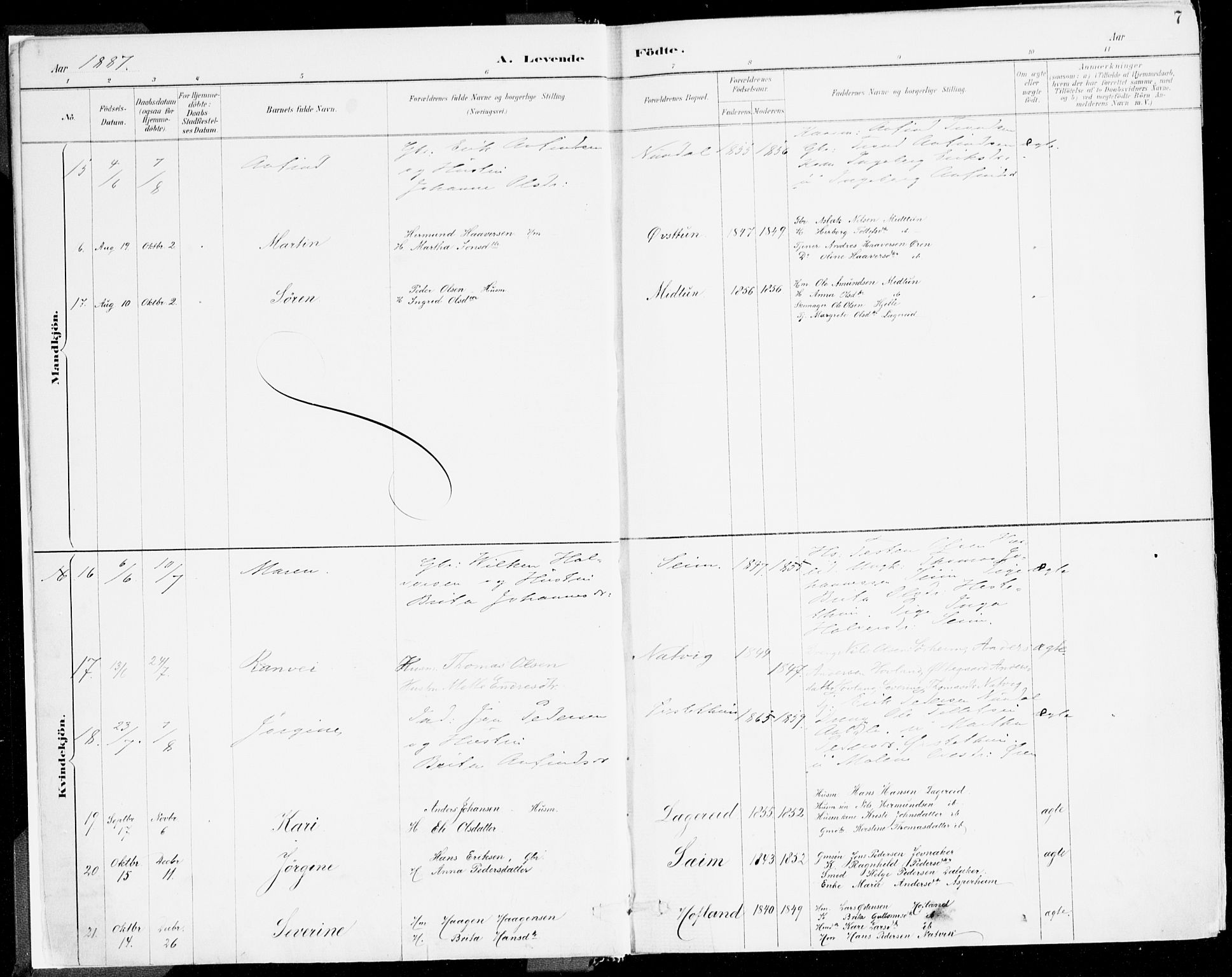 Årdal sokneprestembete, AV/SAB-A-81701: Parish register (official) no. A 5, 1887-1917, p. 7