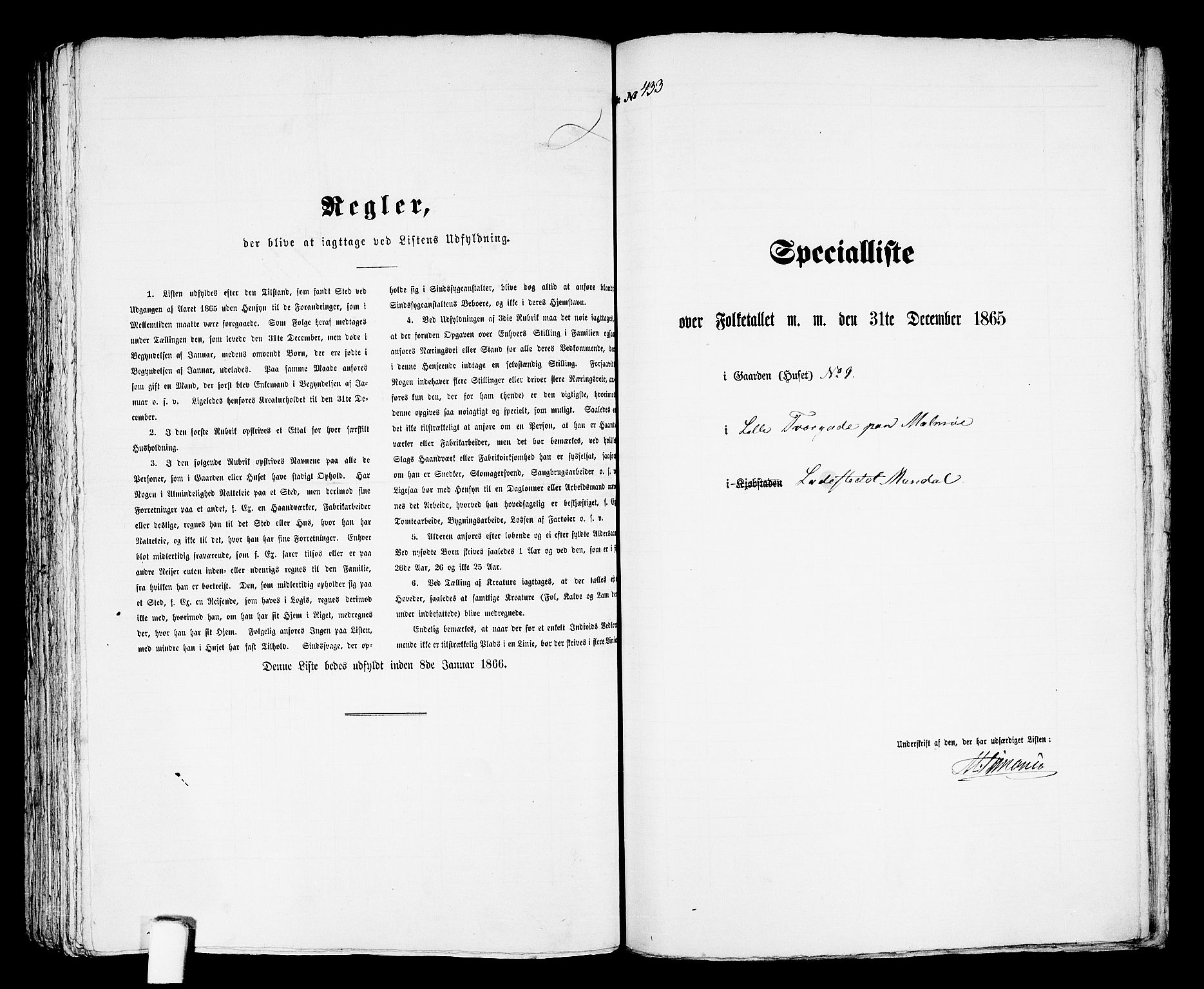 RA, 1865 census for Mandal/Mandal, 1865, p. 874