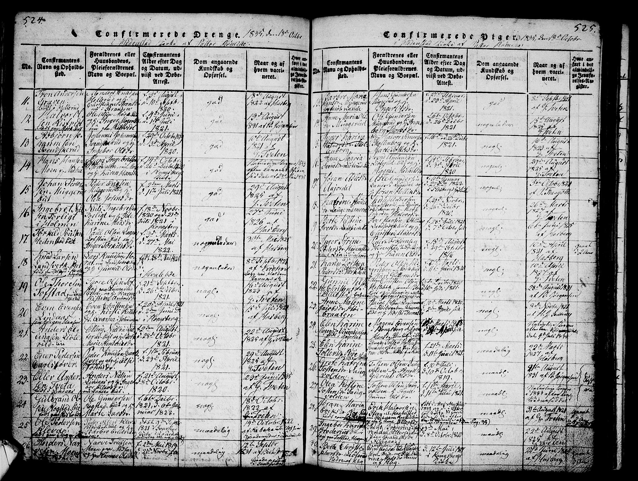 Sandsvær kirkebøker, SAKO/A-244/G/Ga/L0003: Parish register (copy) no. I 3, 1817-1839, p. 524-525