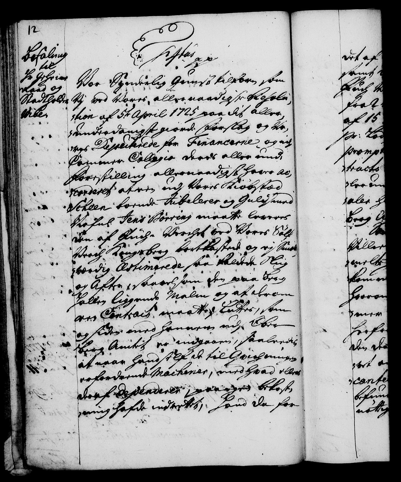 Rentekammeret, Kammerkanselliet, RA/EA-3111/G/Gg/Gga/L0003: Norsk ekspedisjonsprotokoll med register (merket RK 53.3), 1727-1734, p. 12