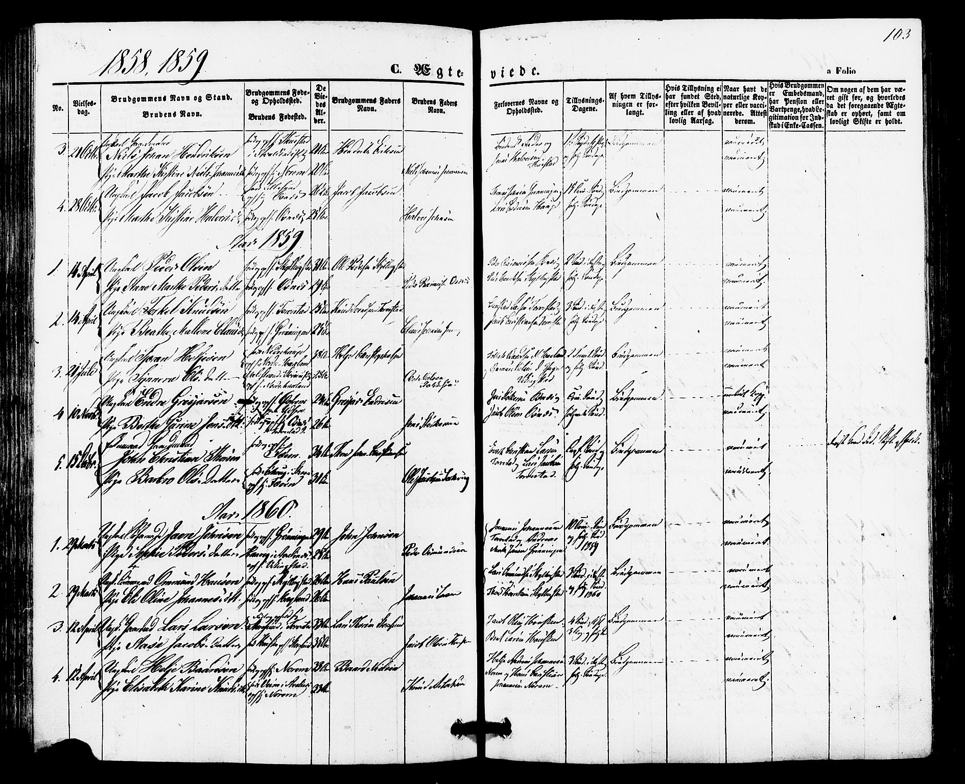 Torvastad sokneprestkontor, SAST/A -101857/H/Ha/Haa/L0010: Parish register (official) no. A 10, 1857-1878, p. 103