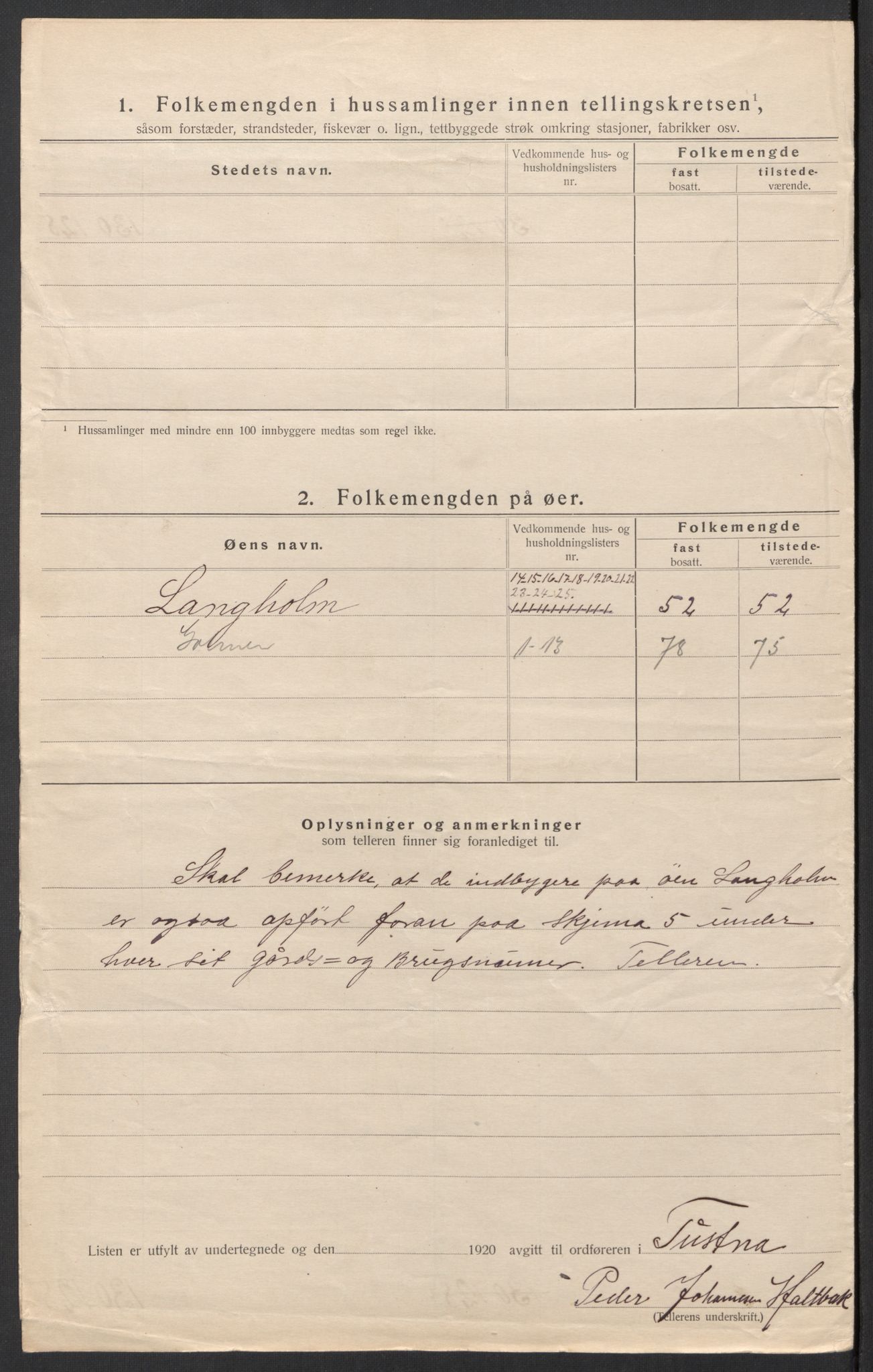 SAT, 1920 census for Tustna, 1920, p. 14