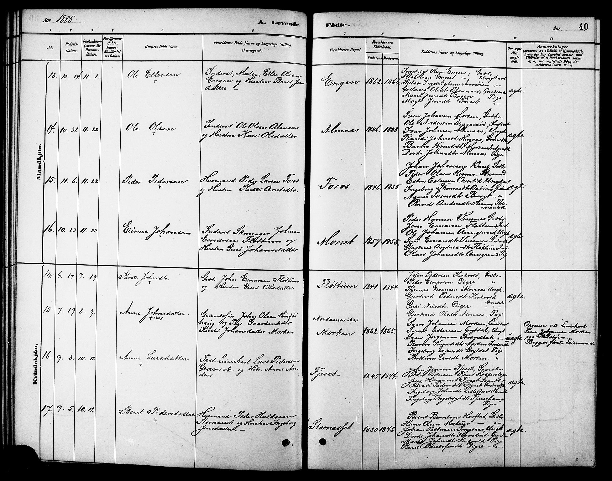 Ministerialprotokoller, klokkerbøker og fødselsregistre - Sør-Trøndelag, AV/SAT-A-1456/688/L1024: Parish register (official) no. 688A01, 1879-1890, p. 40