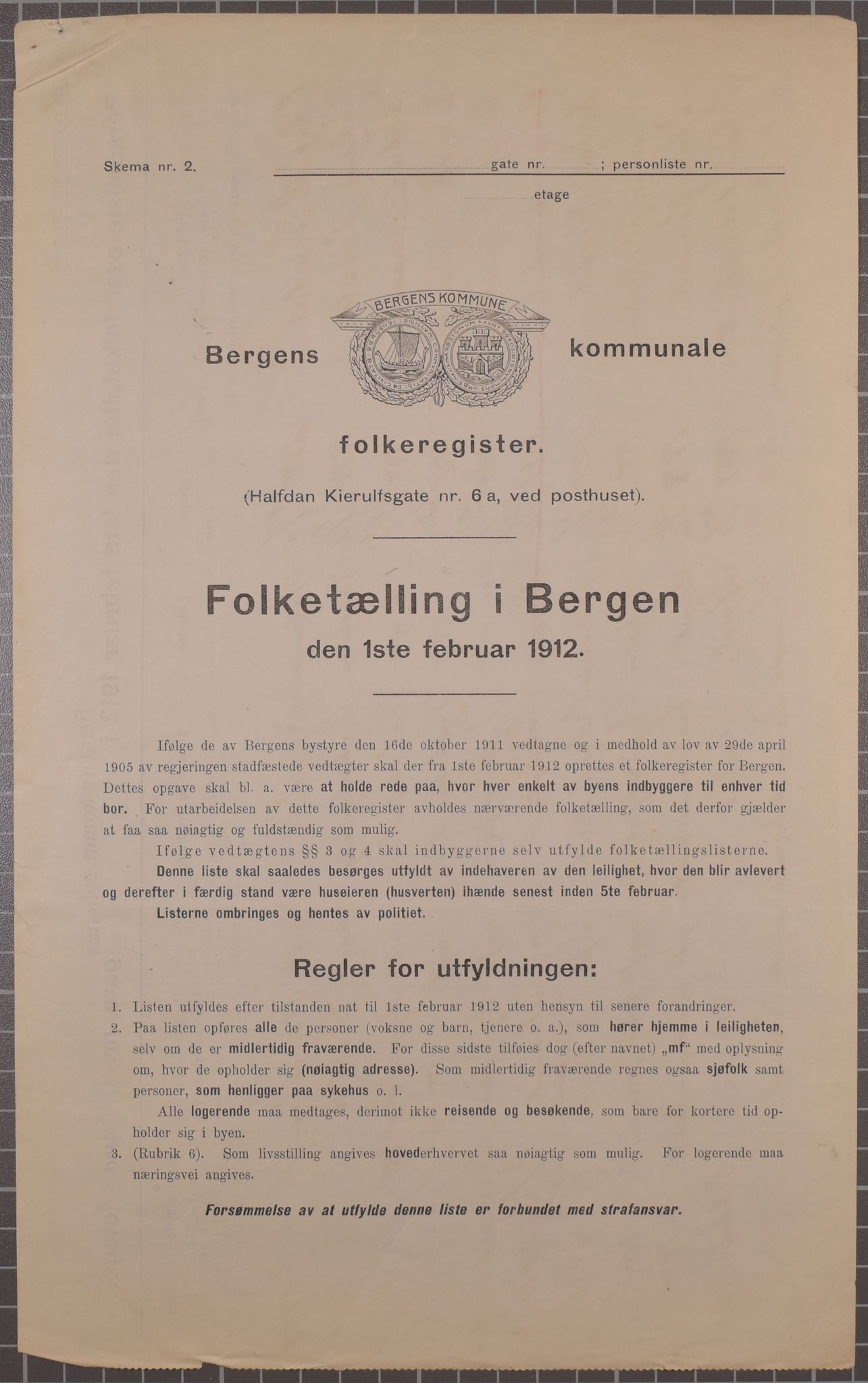 SAB, Municipal Census 1912 for Bergen, 1912, p. 1870