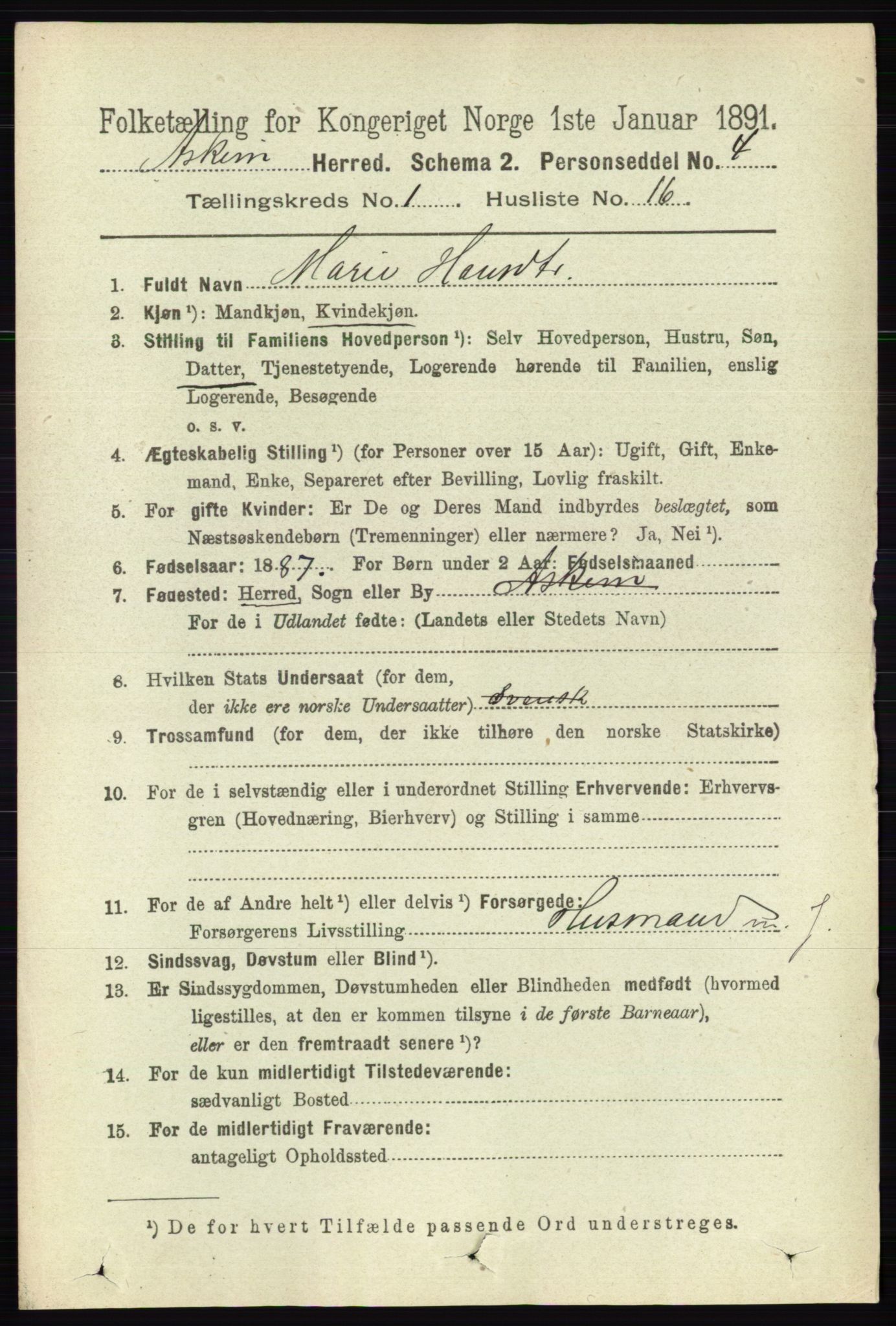 RA, 1891 census for 0124 Askim, 1891, p. 187