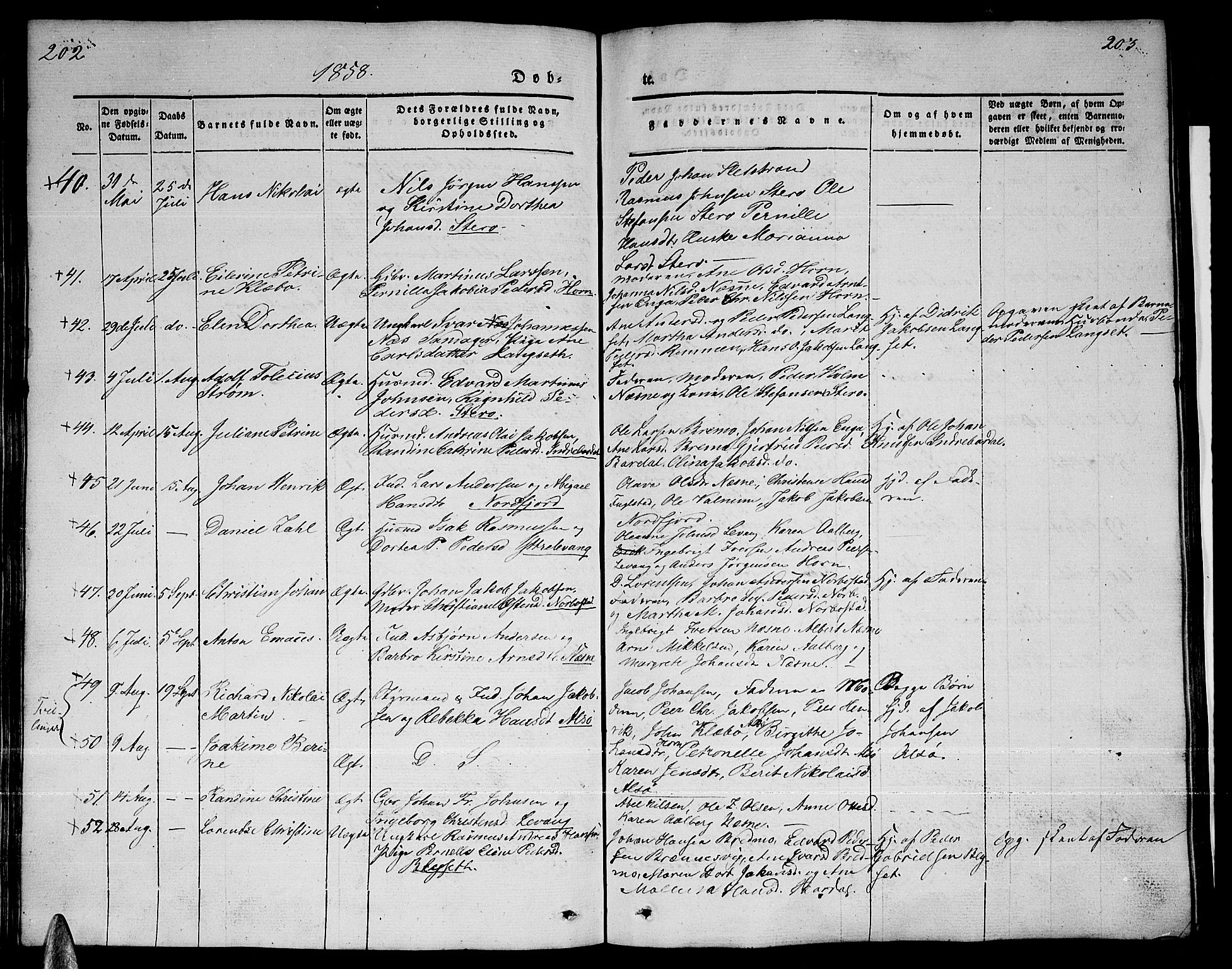 Ministerialprotokoller, klokkerbøker og fødselsregistre - Nordland, AV/SAT-A-1459/838/L0555: Parish register (copy) no. 838C02, 1842-1861, p. 202-203