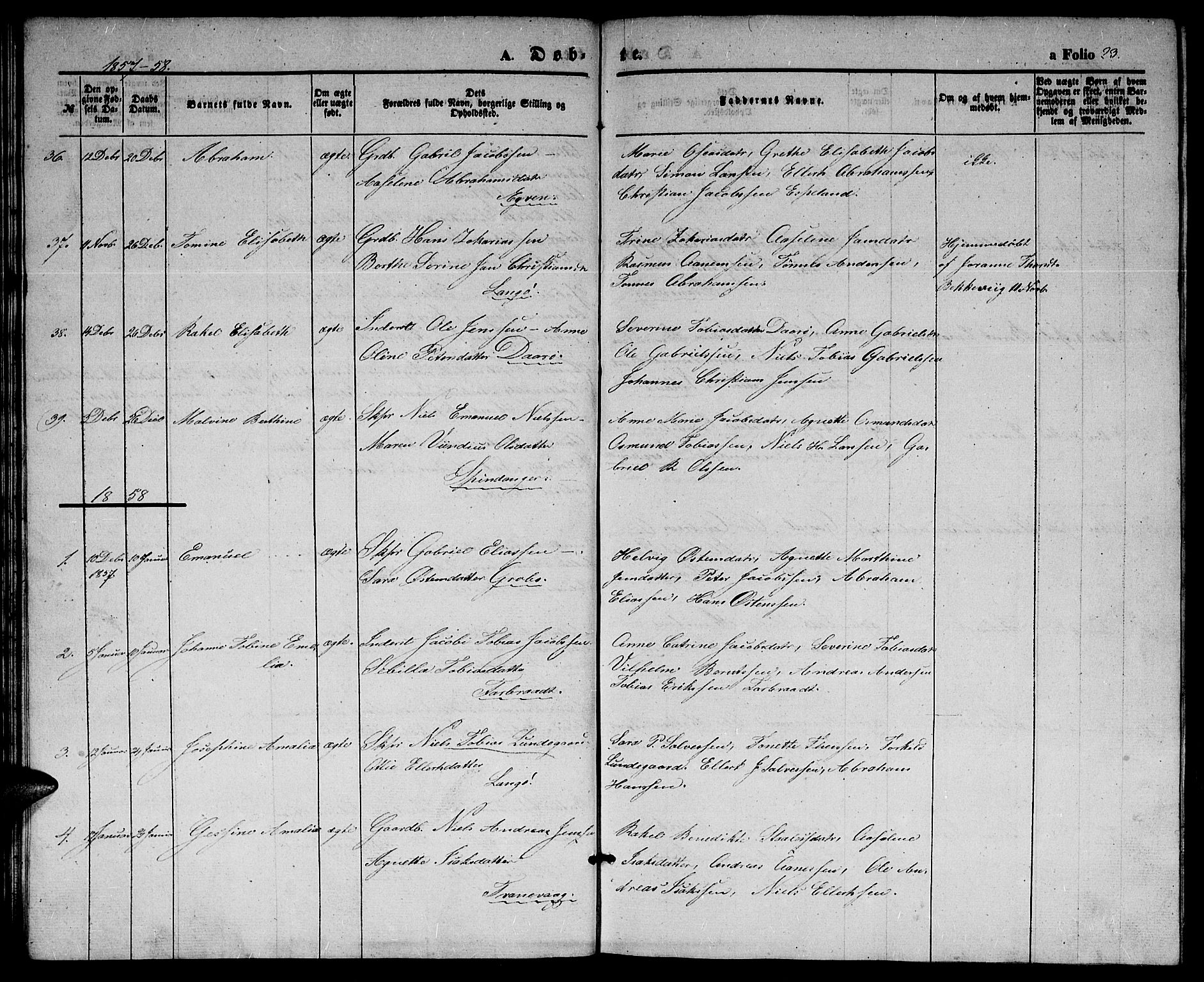 Herad sokneprestkontor, SAK/1111-0018/F/Fb/Fbb/L0002: Parish register (copy) no. B 2, 1853-1871, p. 23