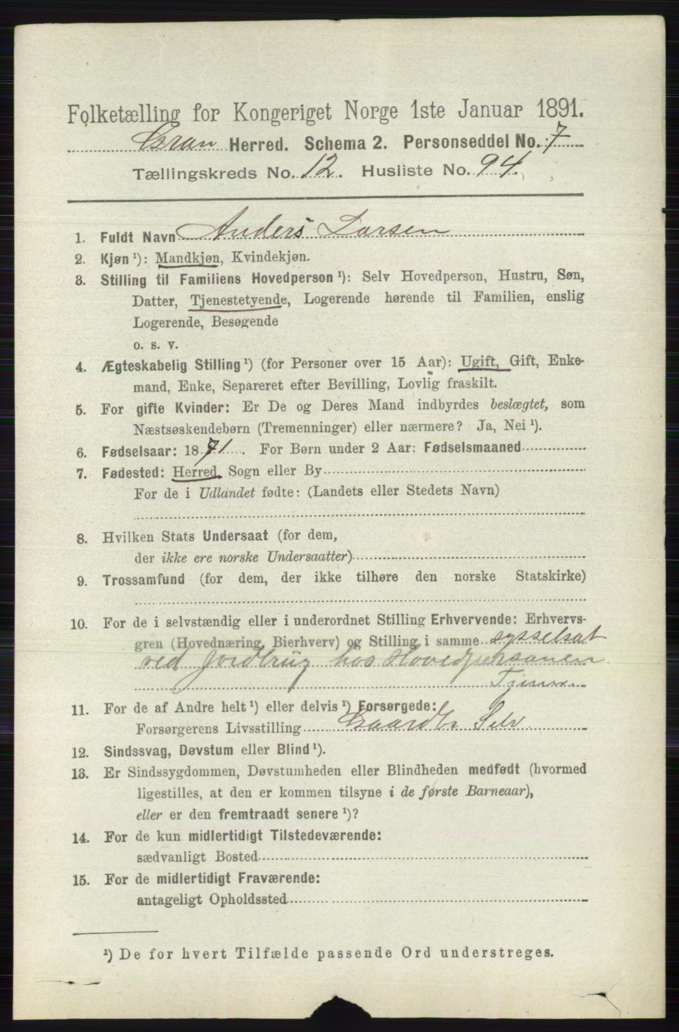 RA, 1891 census for 0534 Gran, 1891, p. 6769