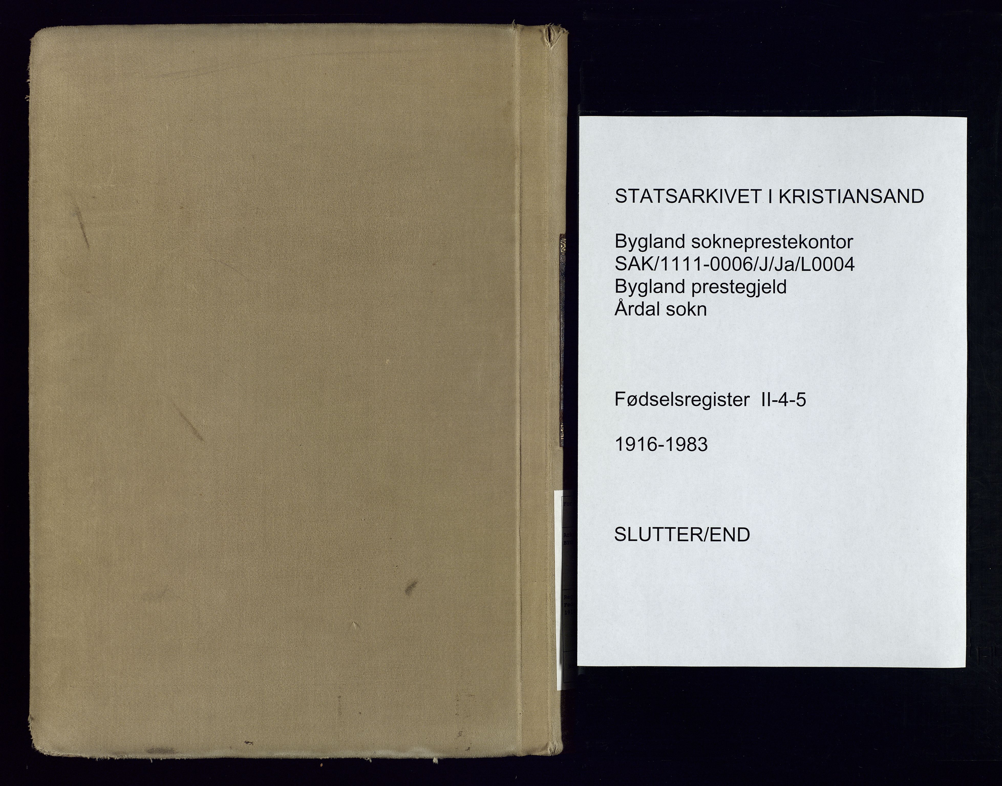 Bygland sokneprestkontor, AV/SAK-1111-0006/J/Ja/L0004: Birth register no. II.4.5, 1916-1983