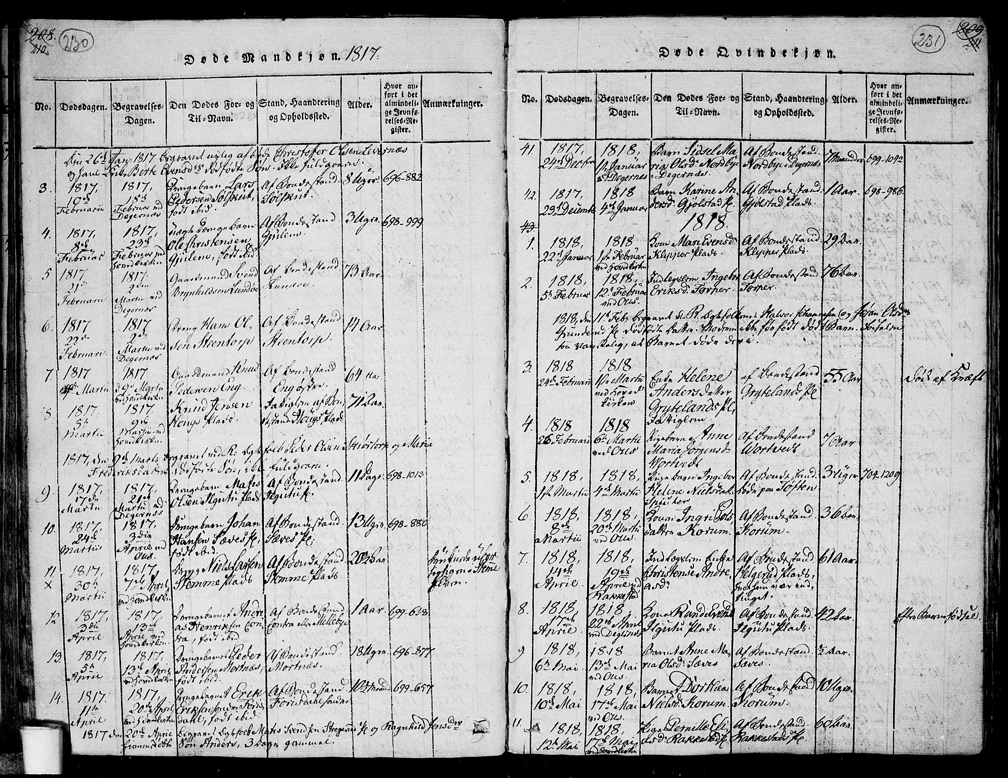 Rakkestad prestekontor Kirkebøker, SAO/A-2008/F/Fa/L0006: Parish register (official) no. I 6, 1814-1824, p. 230-231