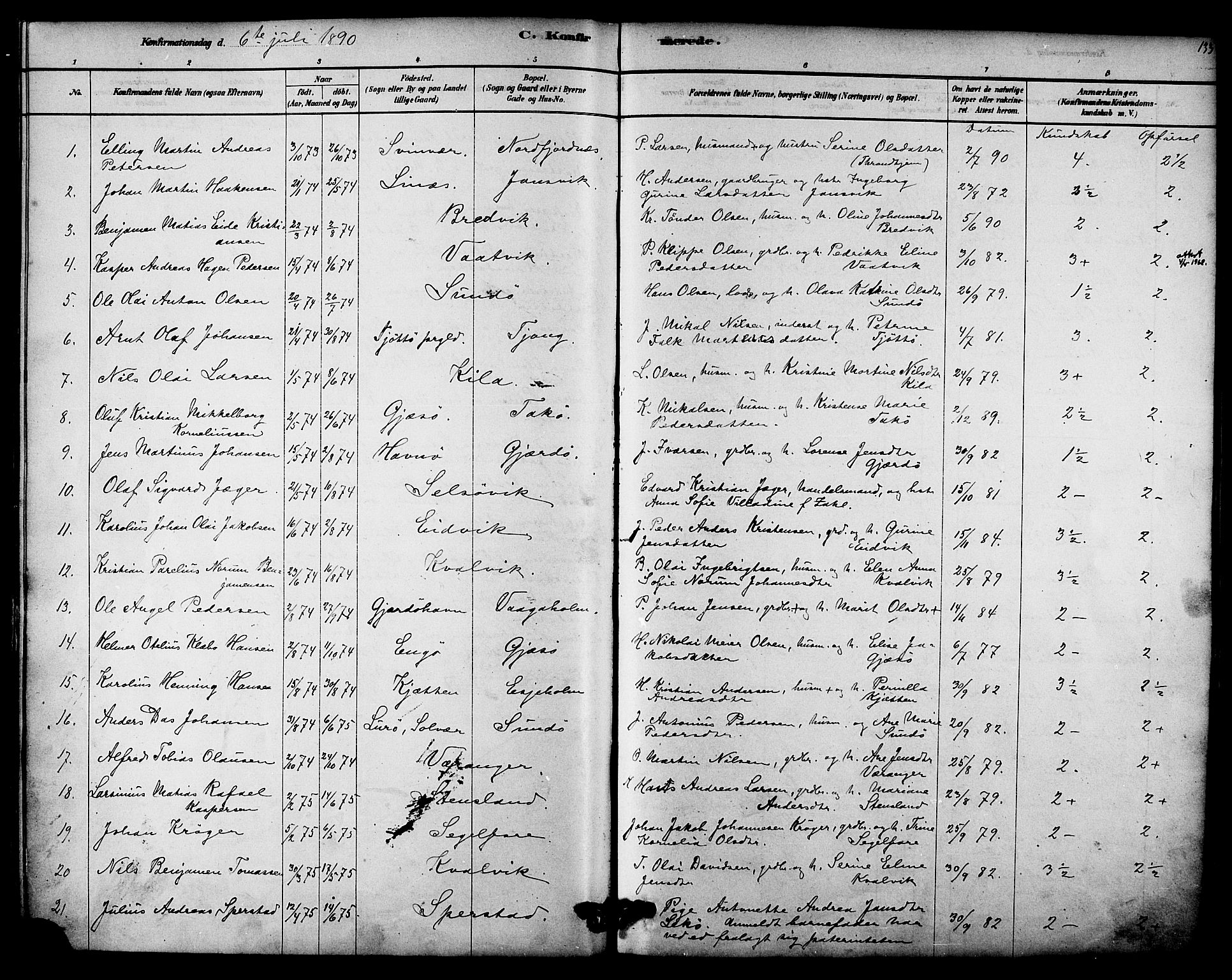 Ministerialprotokoller, klokkerbøker og fødselsregistre - Nordland, SAT/A-1459/841/L0609: Parish register (official) no. 841A12, 1878-1901, p. 133