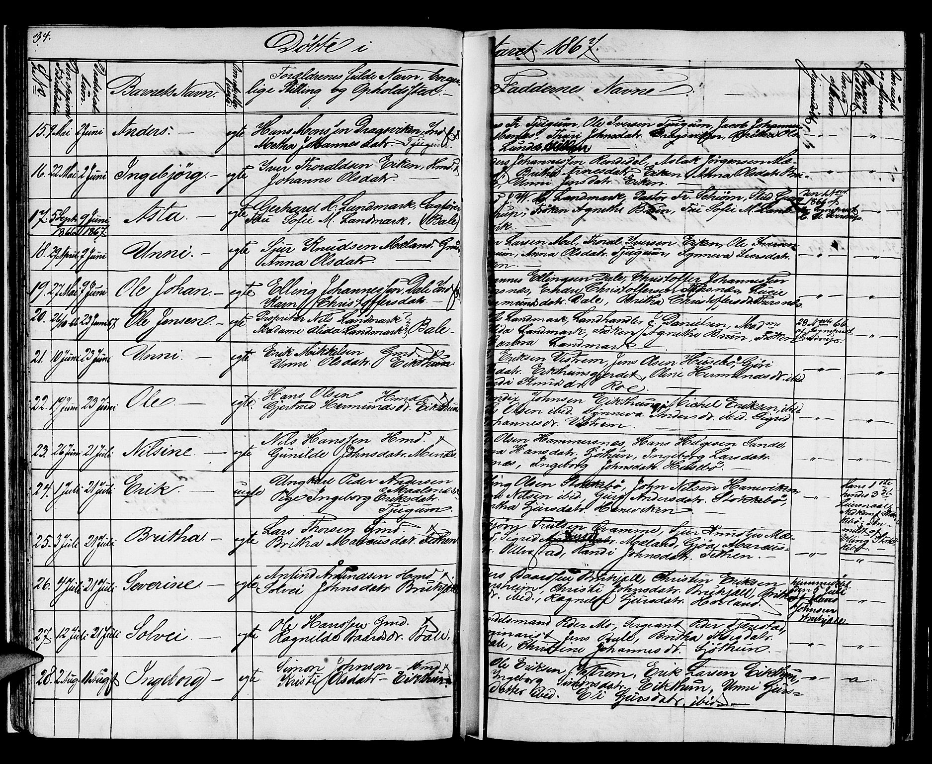 Balestrand sokneprestembete, AV/SAB-A-79601/H/Hab/Haba/L0001: Parish register (copy) no. A 1, 1853-1880, p. 34