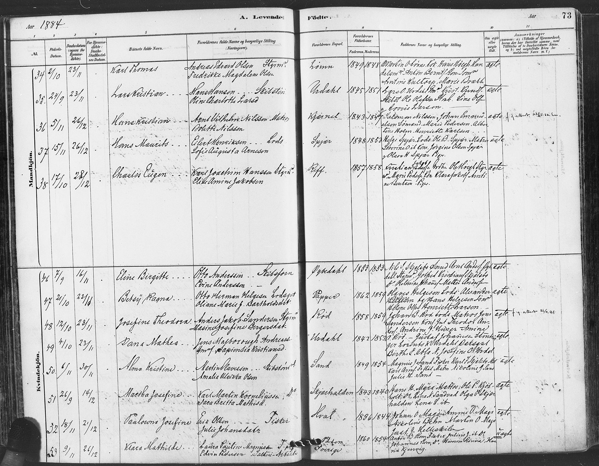 Hvaler prestekontor Kirkebøker, AV/SAO-A-2001/F/Fa/L0008: Parish register (official) no. I 8, 1878-1895, p. 73