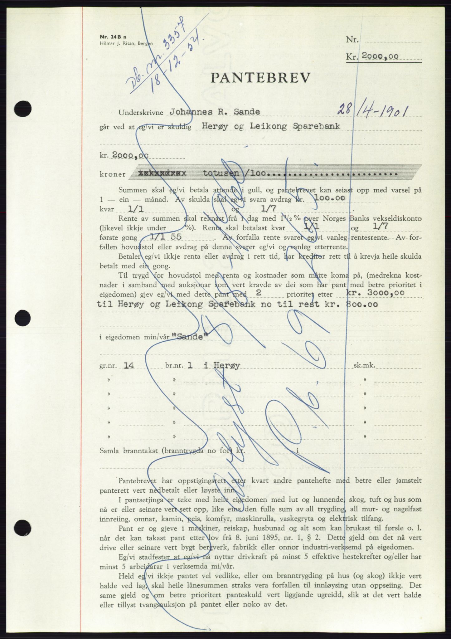 Søre Sunnmøre sorenskriveri, AV/SAT-A-4122/1/2/2C/L0126: Mortgage book no. 14B, 1954-1955, Diary no: : 3357/1954