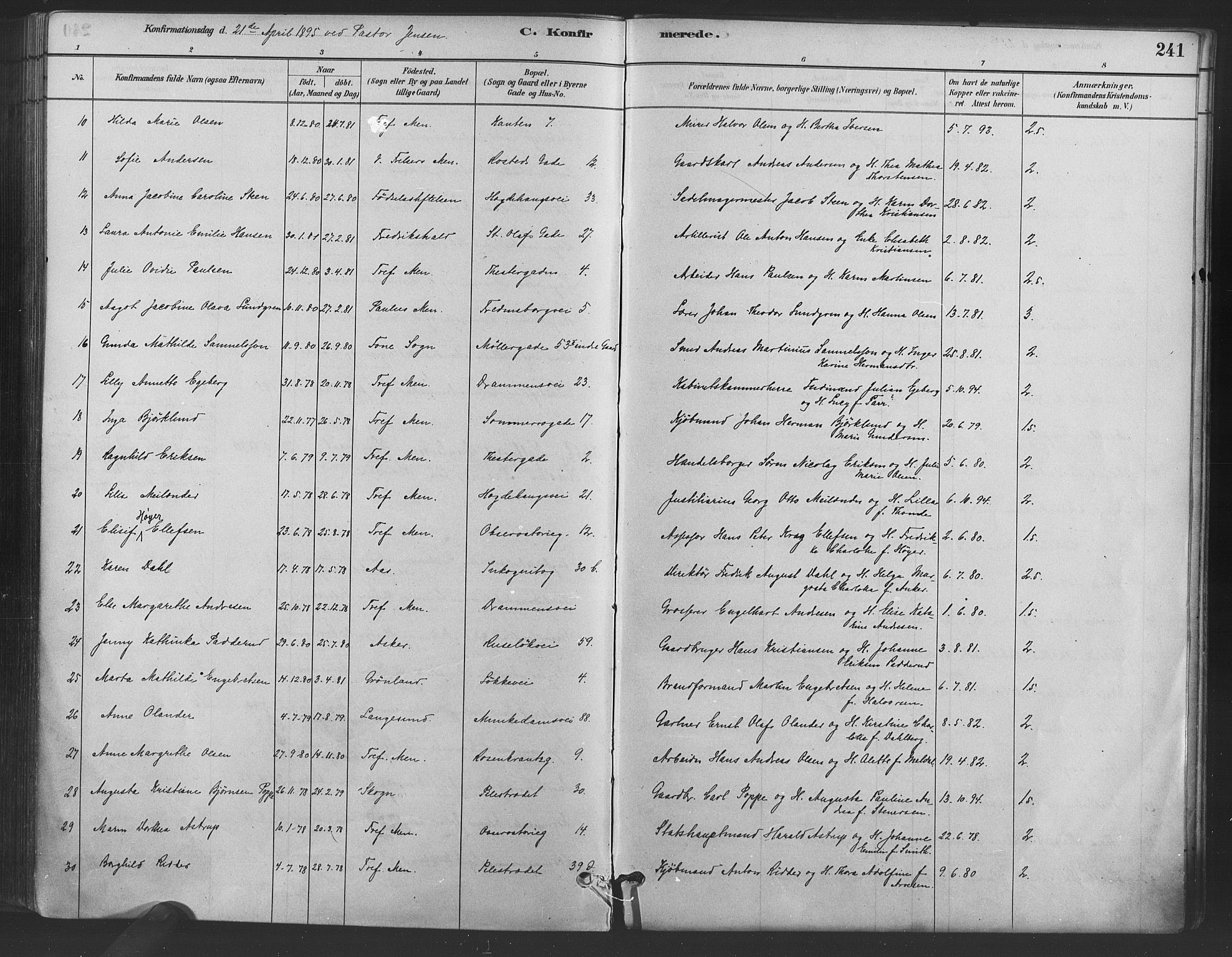Trefoldighet prestekontor Kirkebøker, SAO/A-10882/F/Fb/L0003: Parish register (official) no. II 3, 1881-1895, p. 241