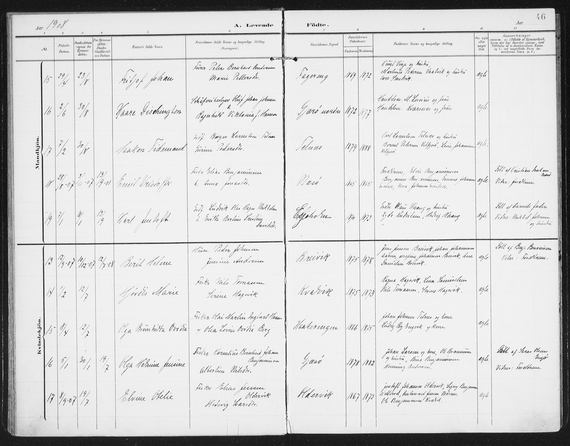 Ministerialprotokoller, klokkerbøker og fødselsregistre - Nordland, AV/SAT-A-1459/841/L0612: Parish register (official) no. 841A15, 1902-1910, p. 46