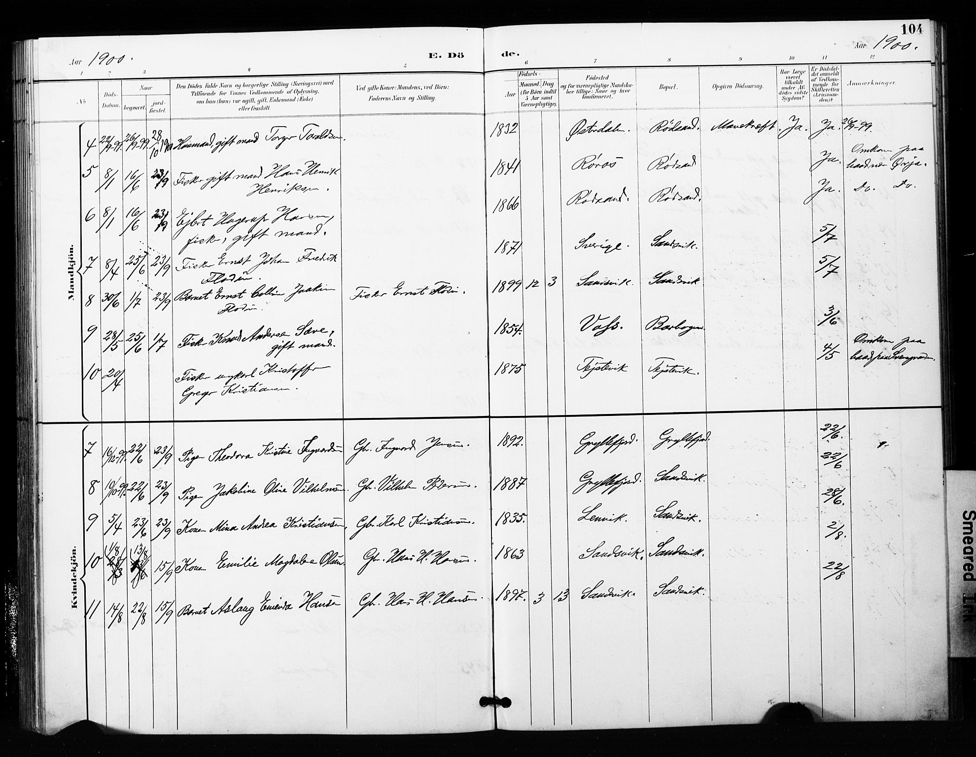 Berg sokneprestkontor, AV/SATØ-S-1318/G/Ga/Gaa/L0006kirke: Parish register (official) no. 6, 1894-1904, p. 104